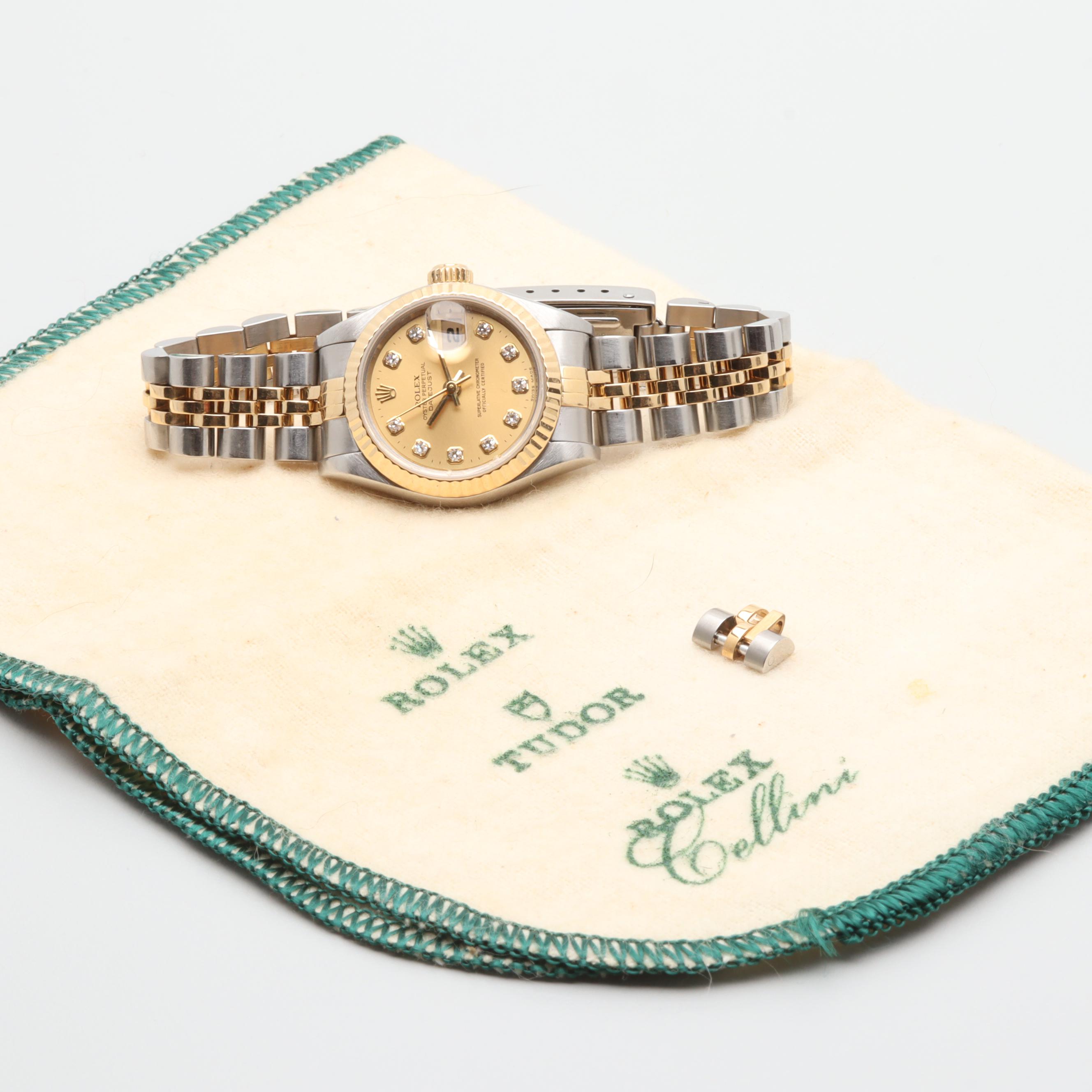 Circa 1994 Rolex 18K Yellow Gold and Stainless Steel Diamond Watch