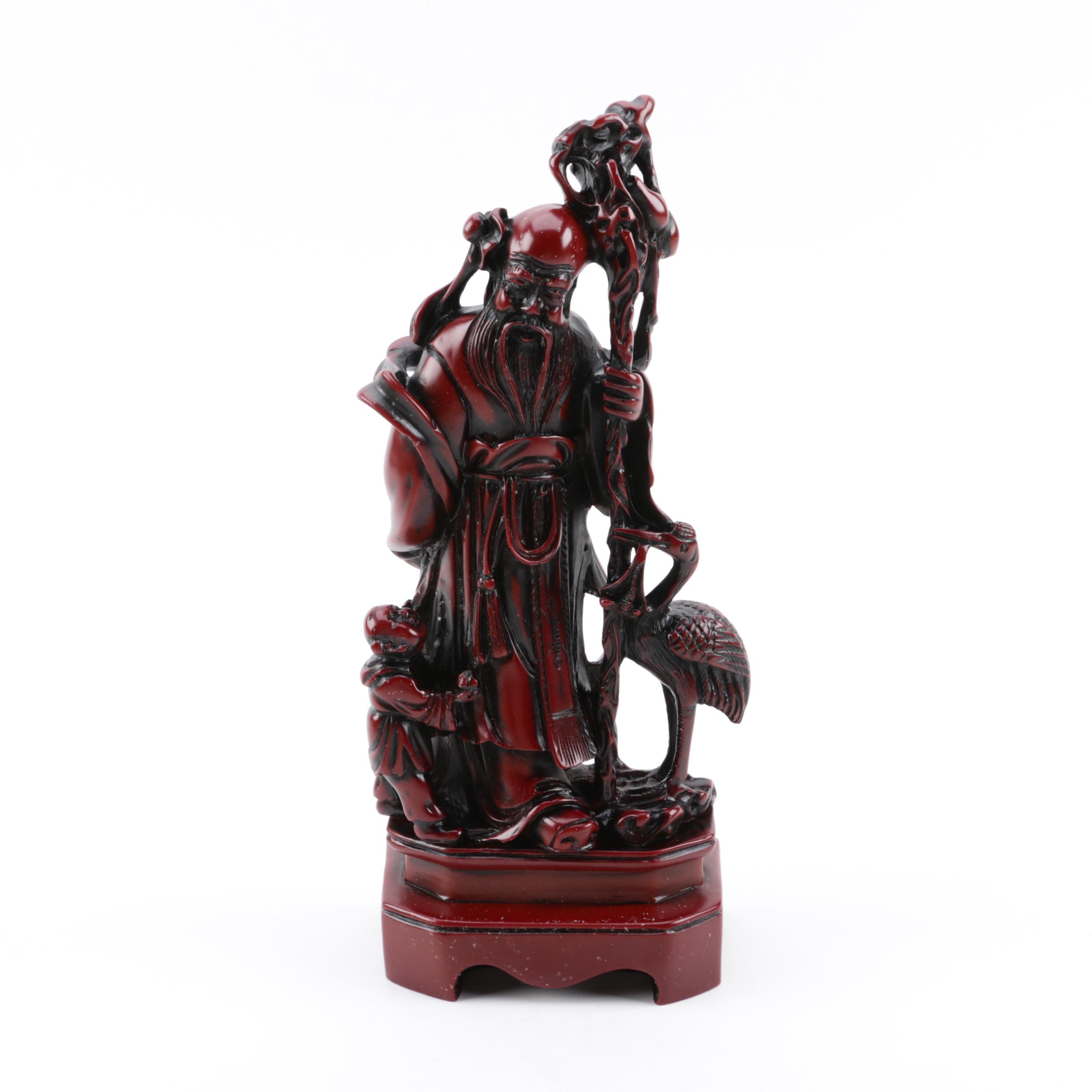 Chinese Sou Shan Stone Ware God of Longevity Resin Figurine
