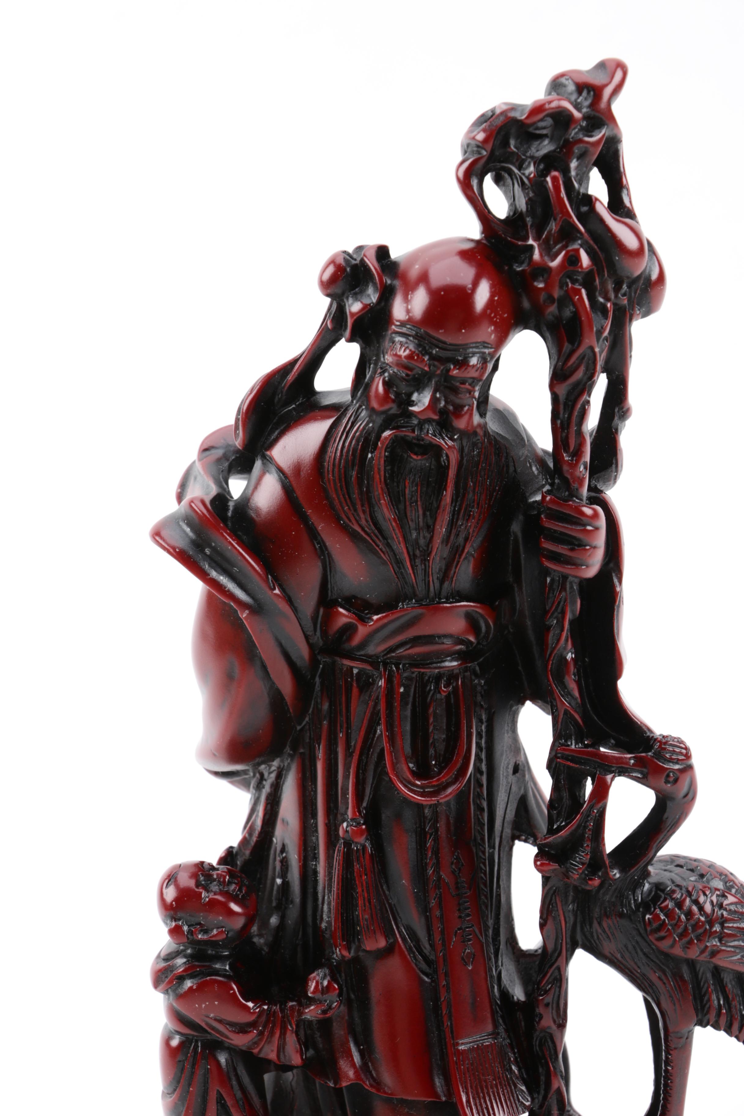 Chinese Sou Shan Stone Ware God of Longevity Resin Figurine