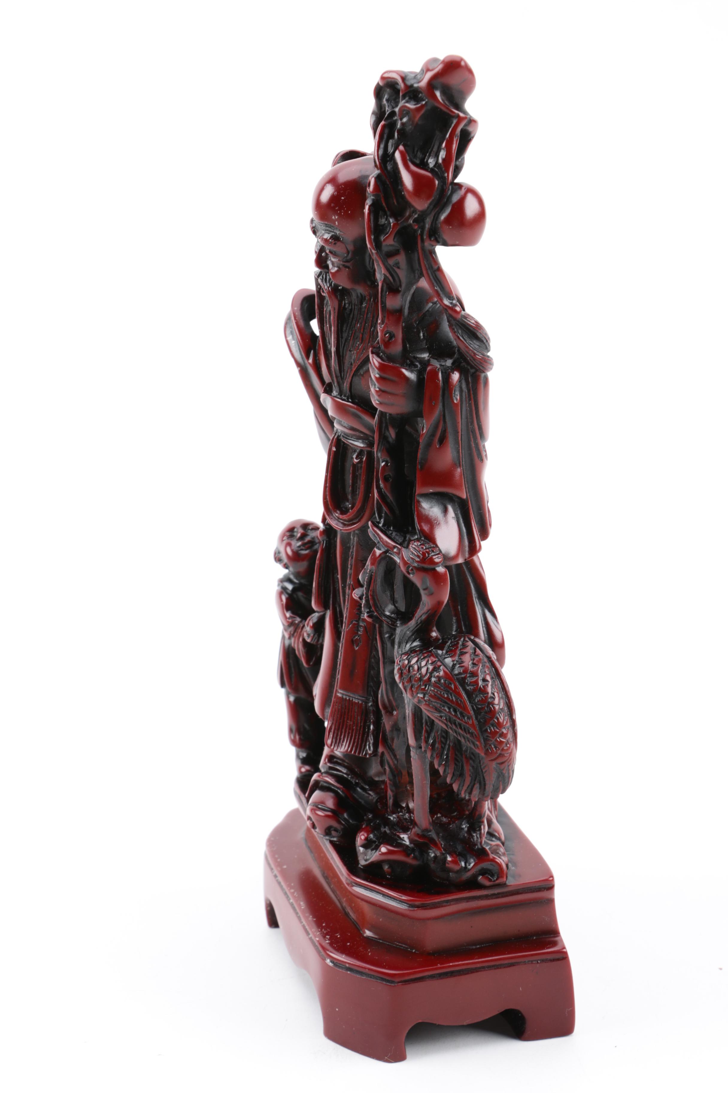 Chinese Sou Shan Stone Ware God of Longevity Resin Figurine