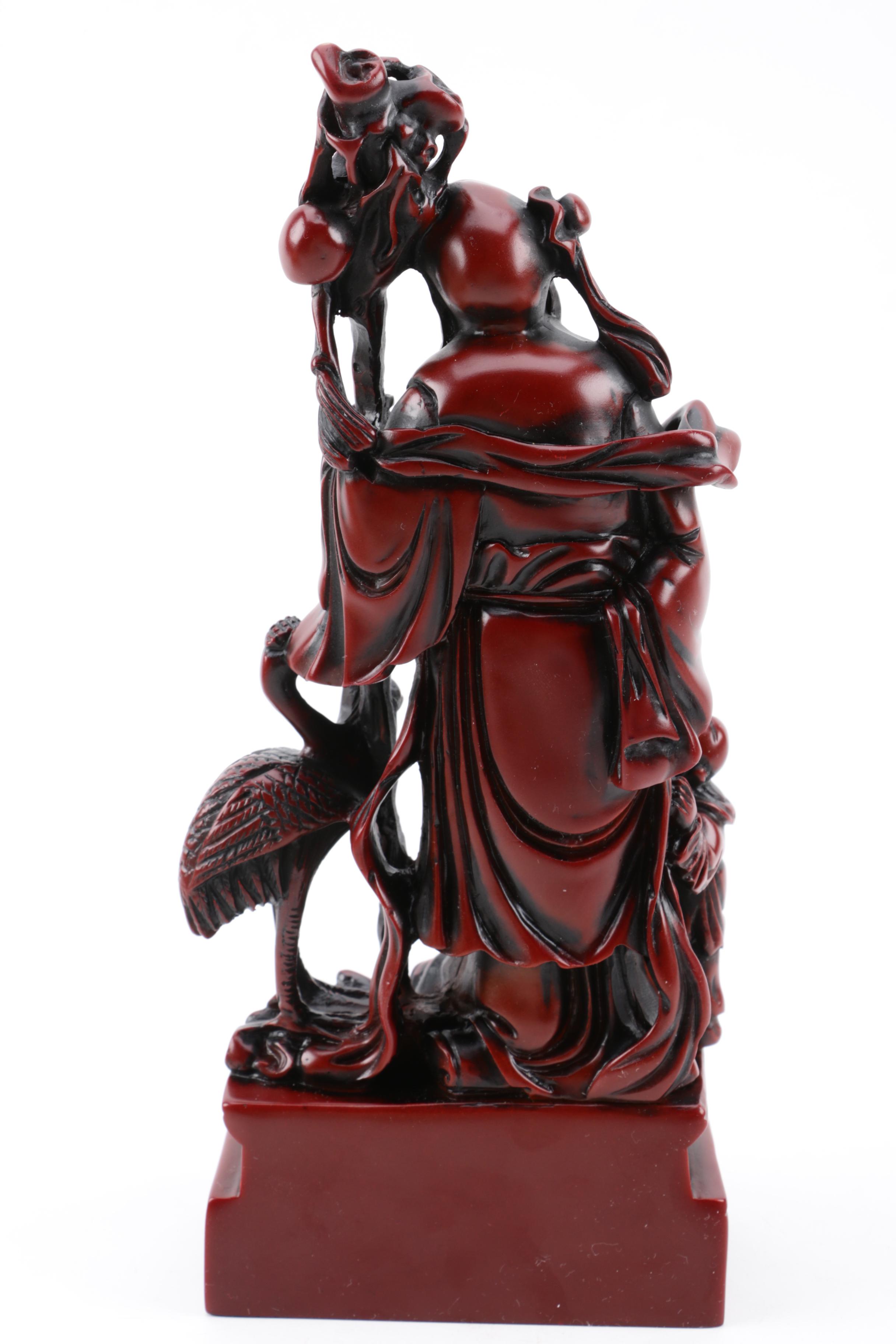 Chinese Sou Shan Stone Ware God of Longevity Resin Figurine