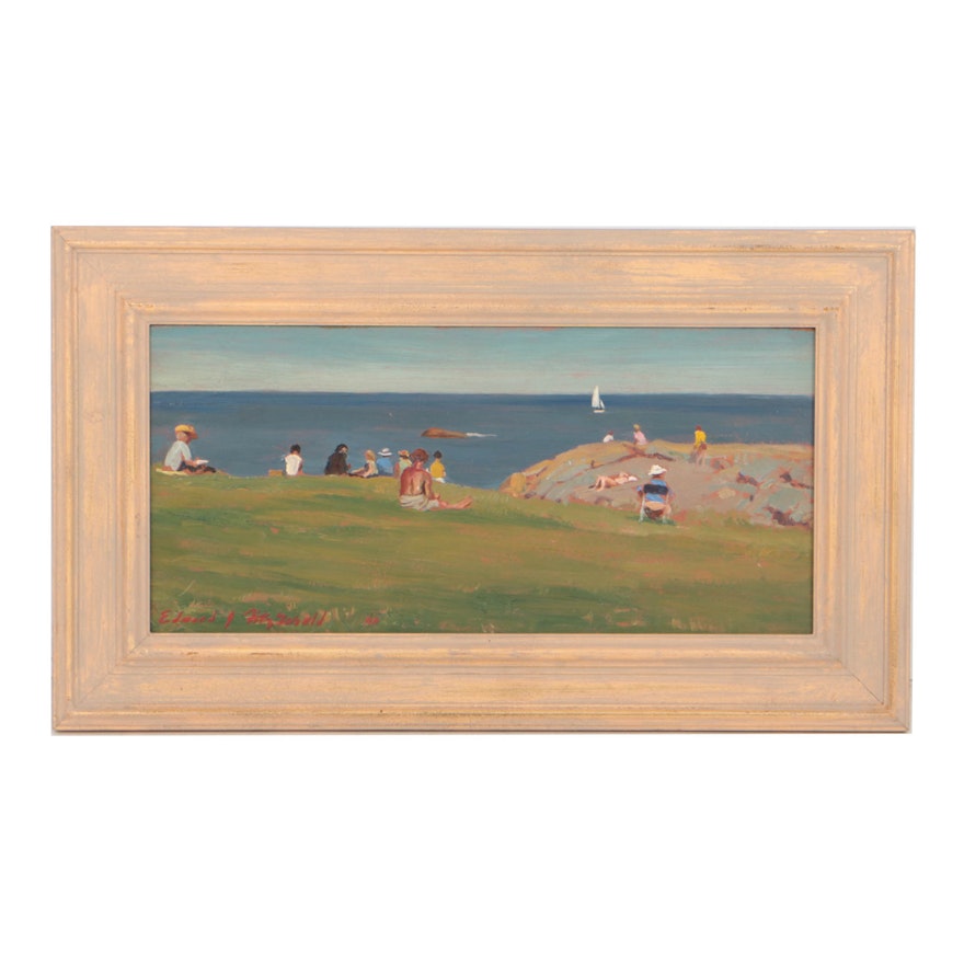 Edmond J. Fitzgerald Oil on Board "Art Class in Maine"