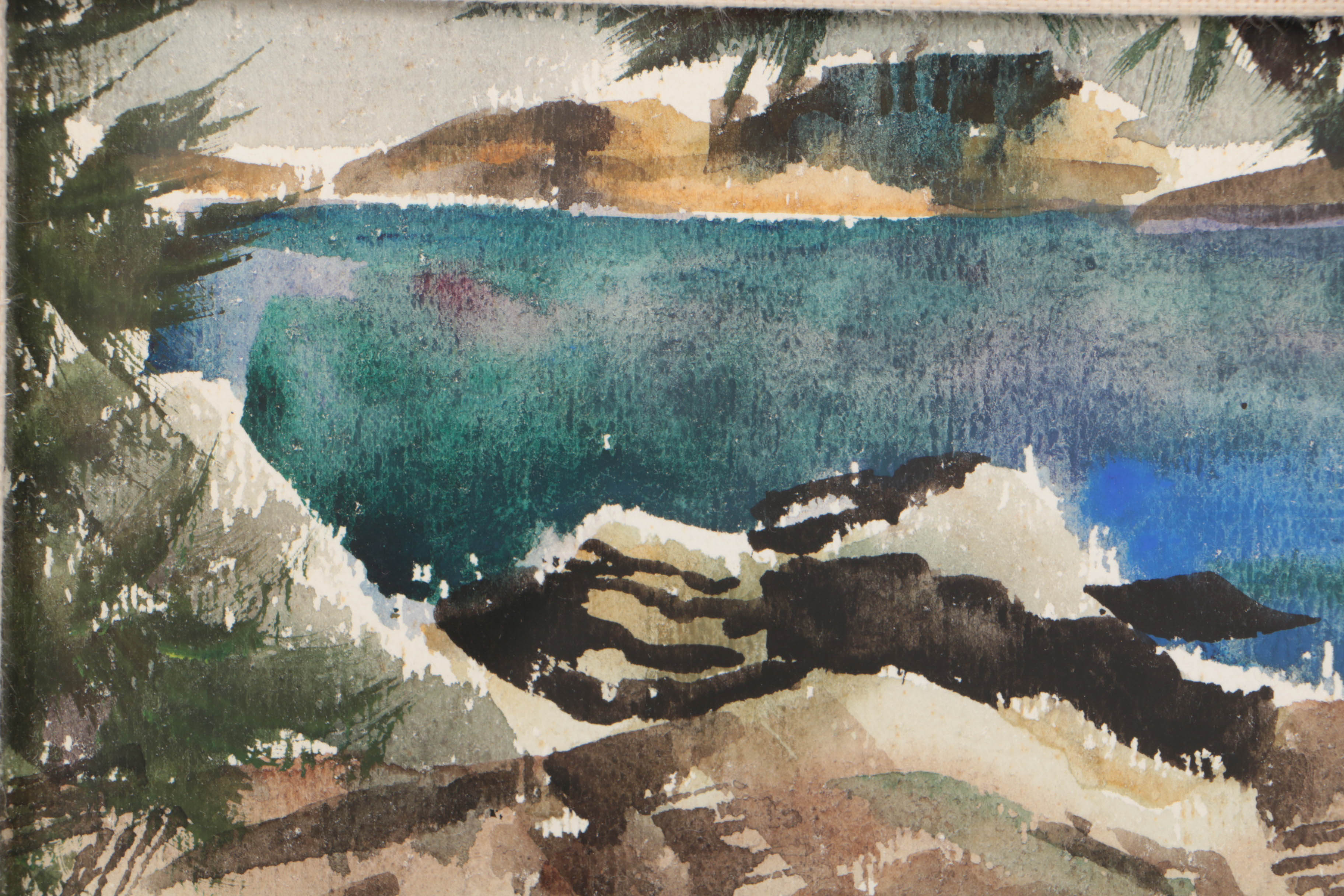 Carl Zimmerman Watercolor on Paper Rocky Coastal Scene