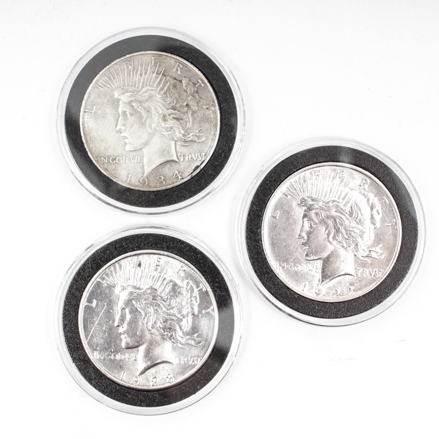 1922-D 1923-S and 1934-D Peace Silver Dollars