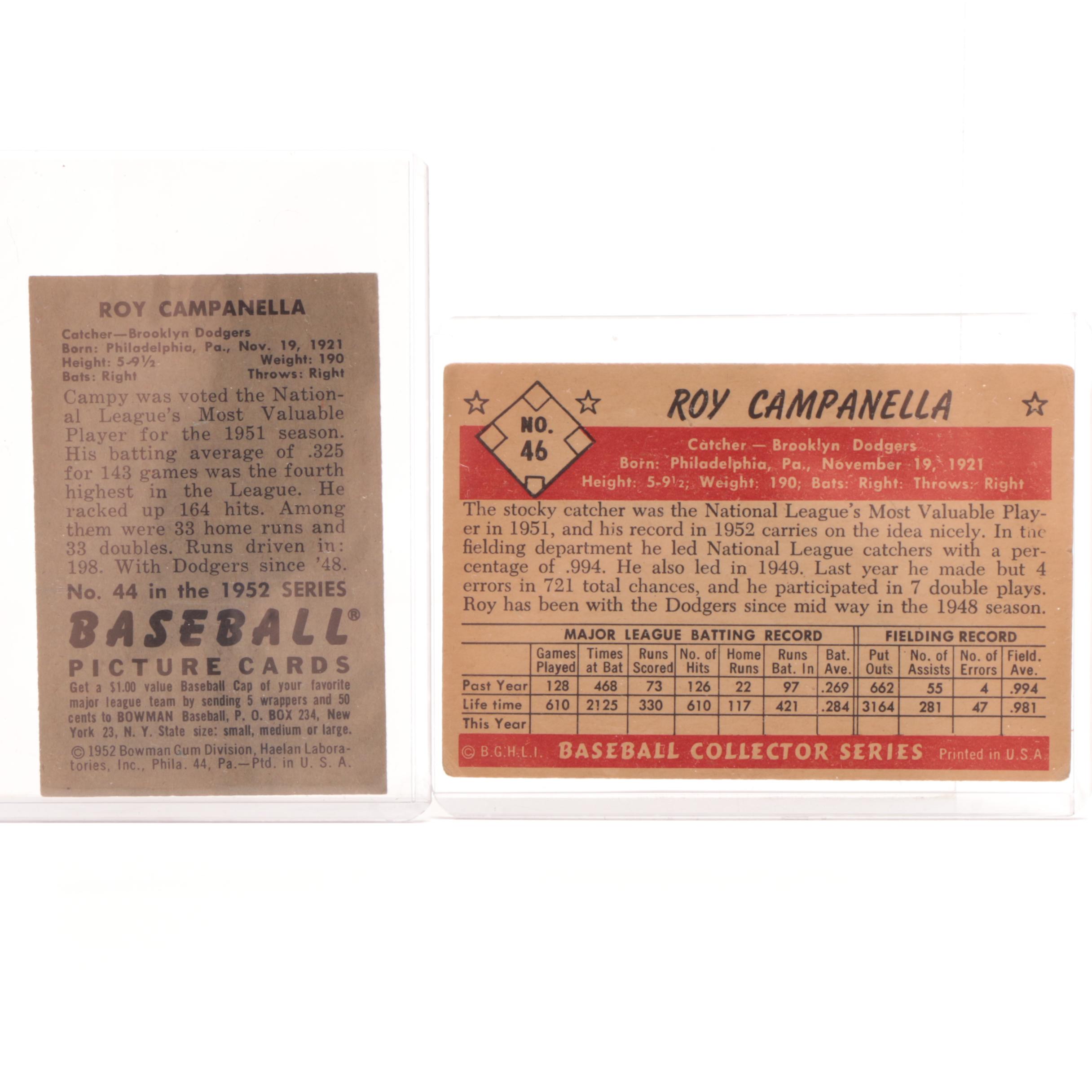 1952 and 1953 Roy Campanella Brooklyn Dodgers Bowman Baseball Cards