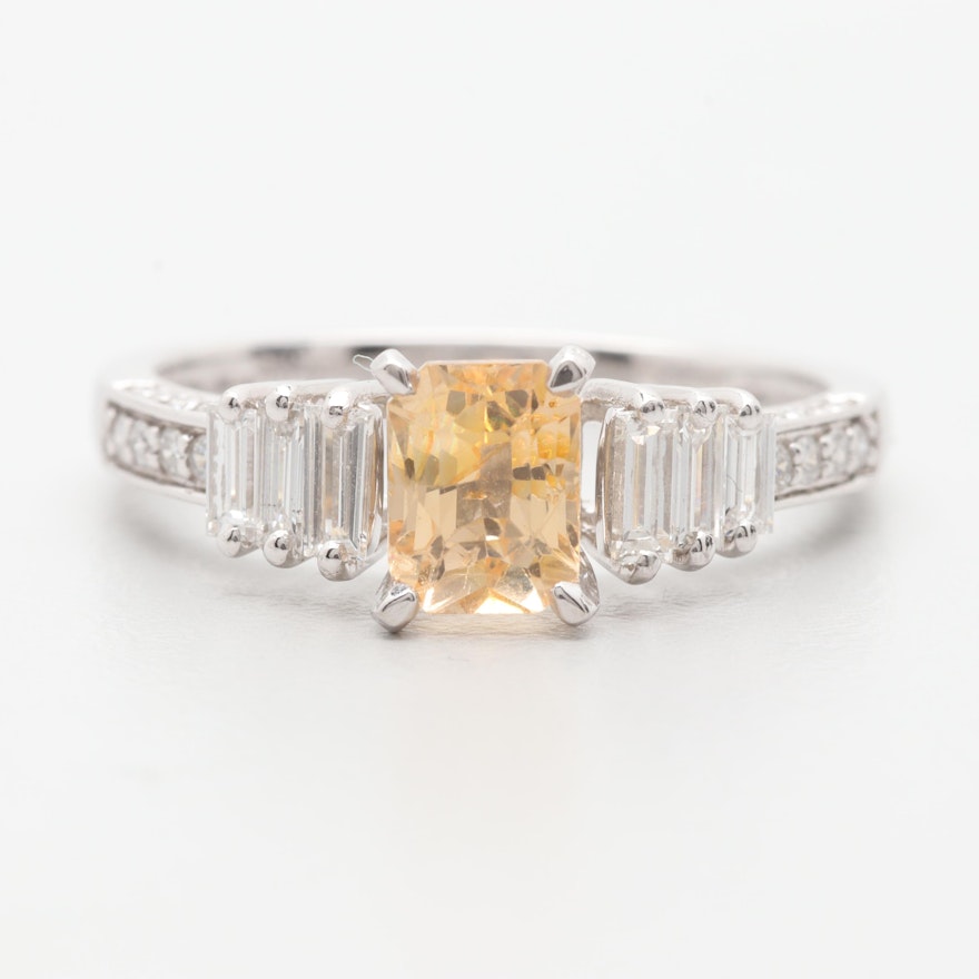 Platinum Yellow Sapphire and Diamond Ring With GIA Report