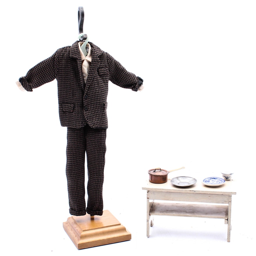 1930s Miniature Tweed Suit and Doll Furnishings