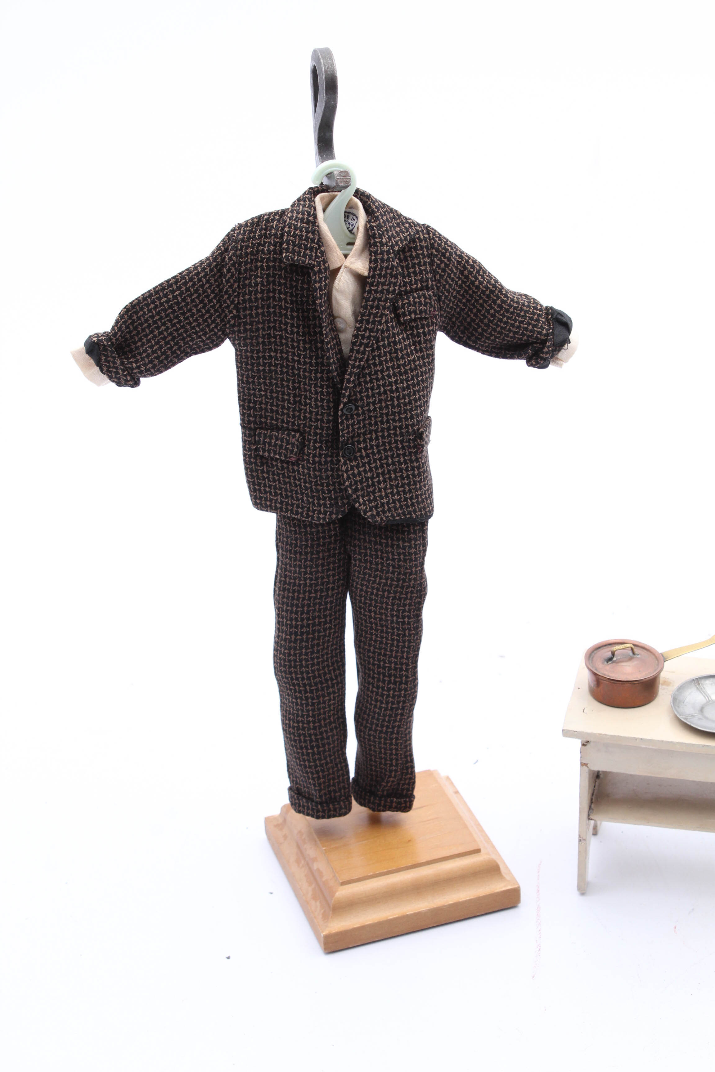 1930s Miniature Tweed Suit and Doll Furnishings