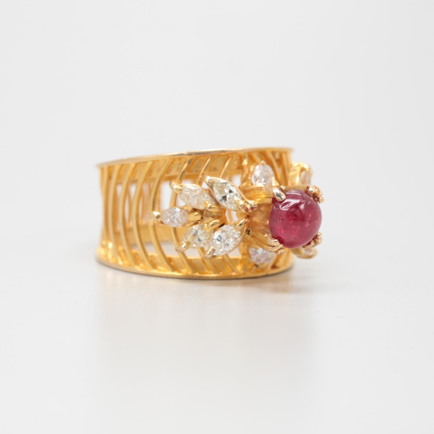 18K Yellow Gold Ruby and Diamond Ring