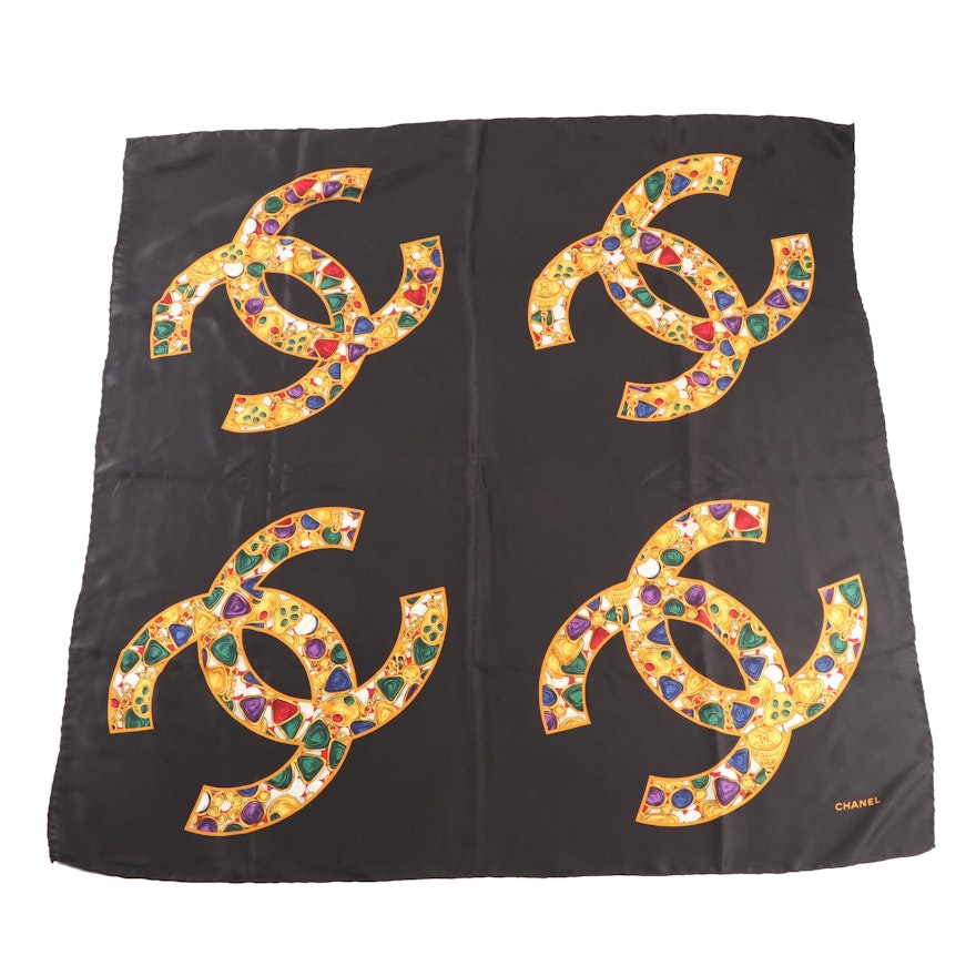 Chanel CC Logo Jewel Print Silk Scarf