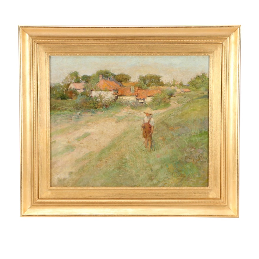 F. C. Martin 1903 Impressionist Oil Landscape with Boy
