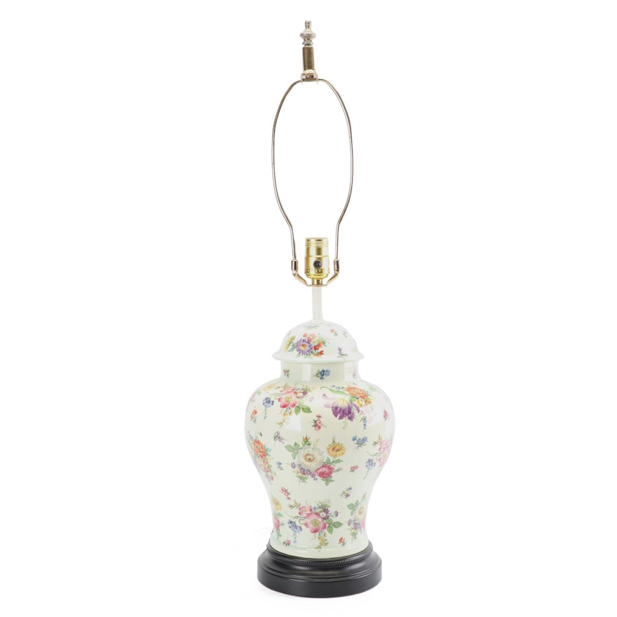 Vintage Floral Patterned Ceramic Urn Table Lamp