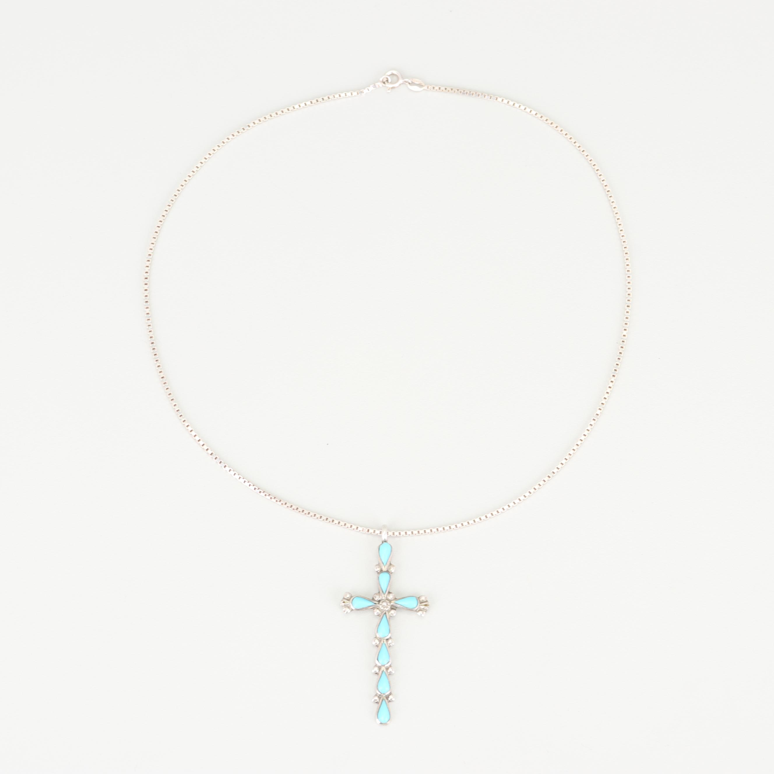 Sterling Silver Turquoise Earrings and Howlite Pendant Necklace