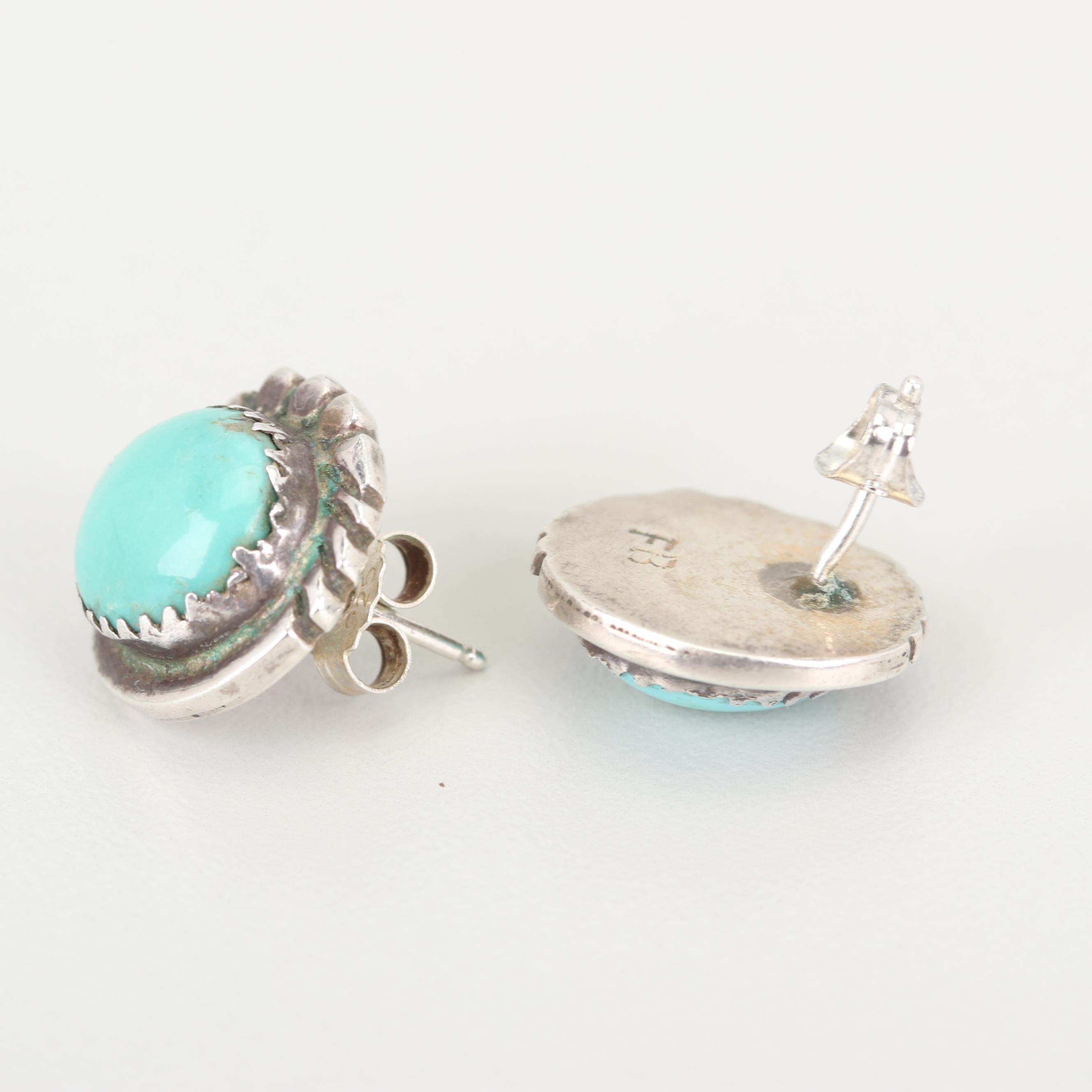 Sterling Silver Turquoise Earrings and Howlite Pendant Necklace