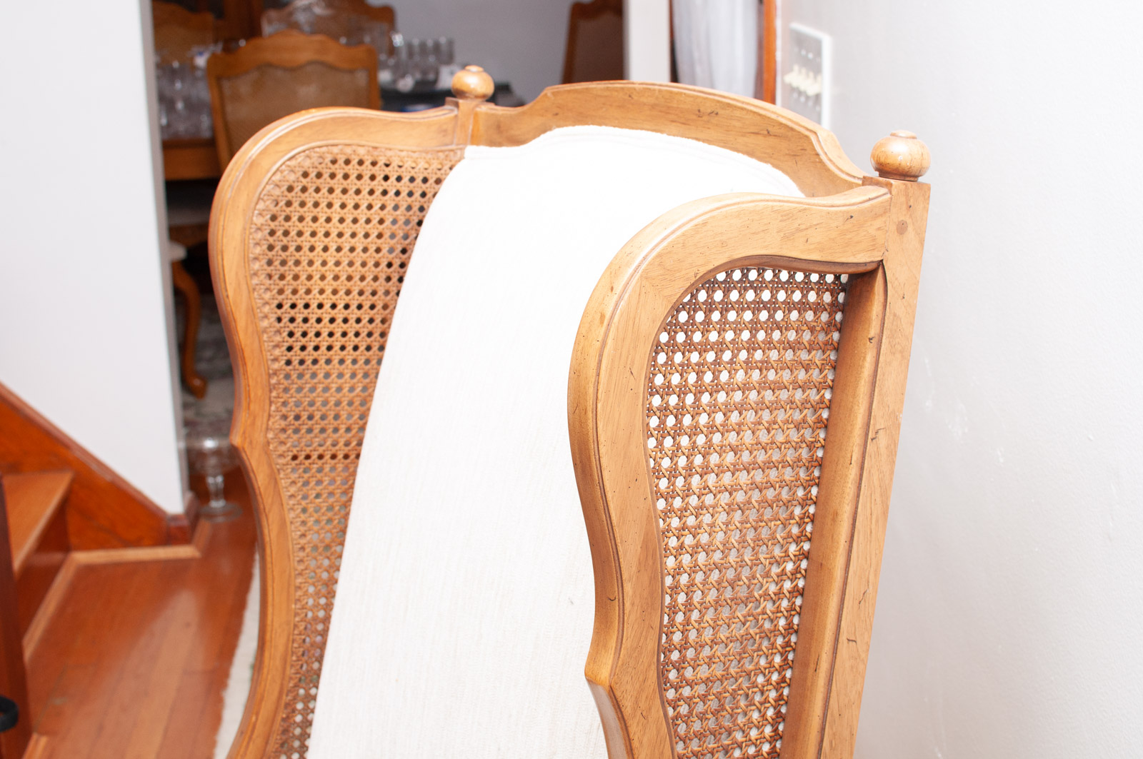 French Provincial Style Spline Woven Wingback Chair, Mid-20th Century