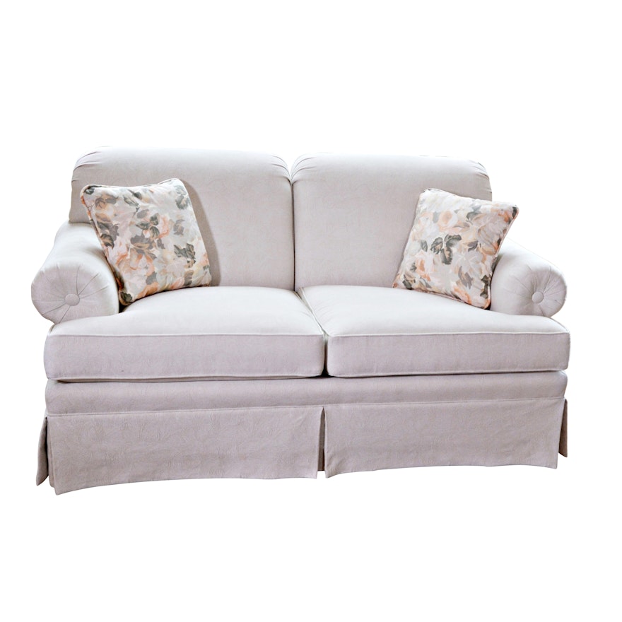 Contemporary Taupe Patterned Loveseat by Ethan Allen