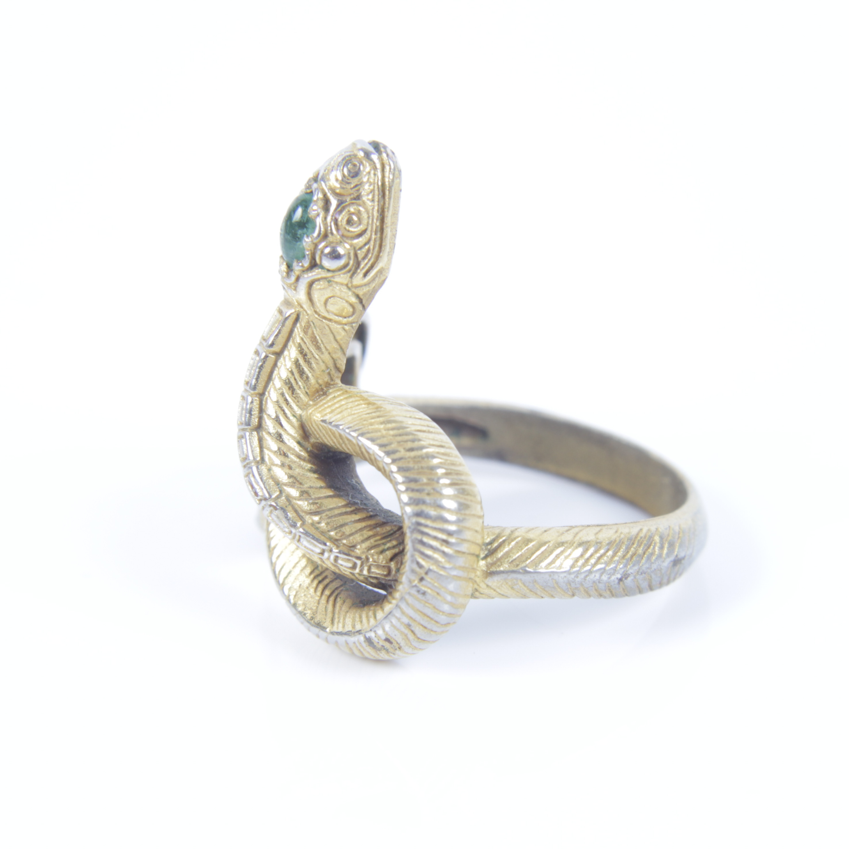 Vintage Museum of Modern Art Gilt Emerald  Snake Ring
