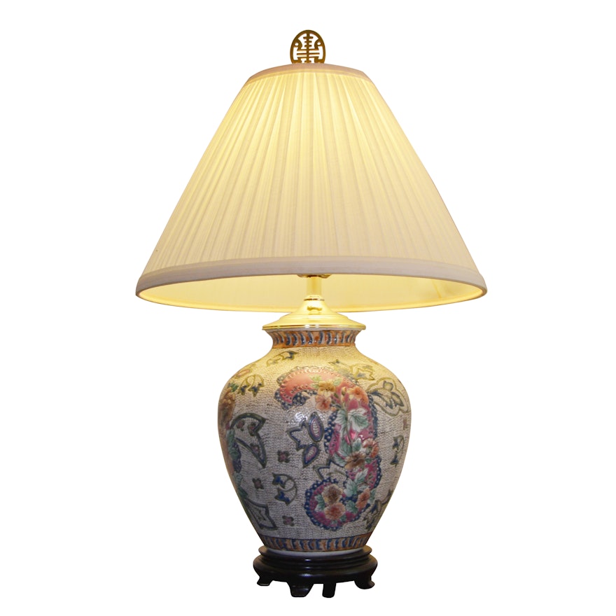 Chinoiserie Ceramic Enameled Table Lamp