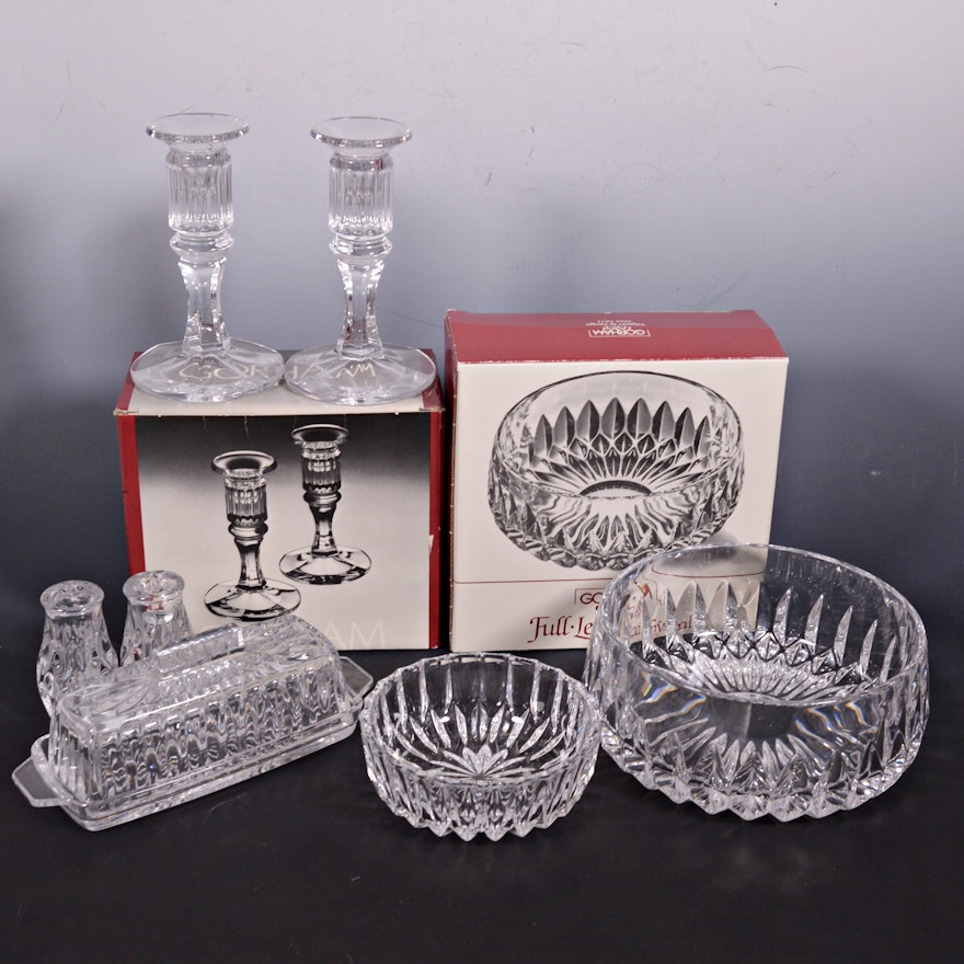 Gorham Crystal "Althea" Bowl and "Colonnade" Candlesticks with Serveware