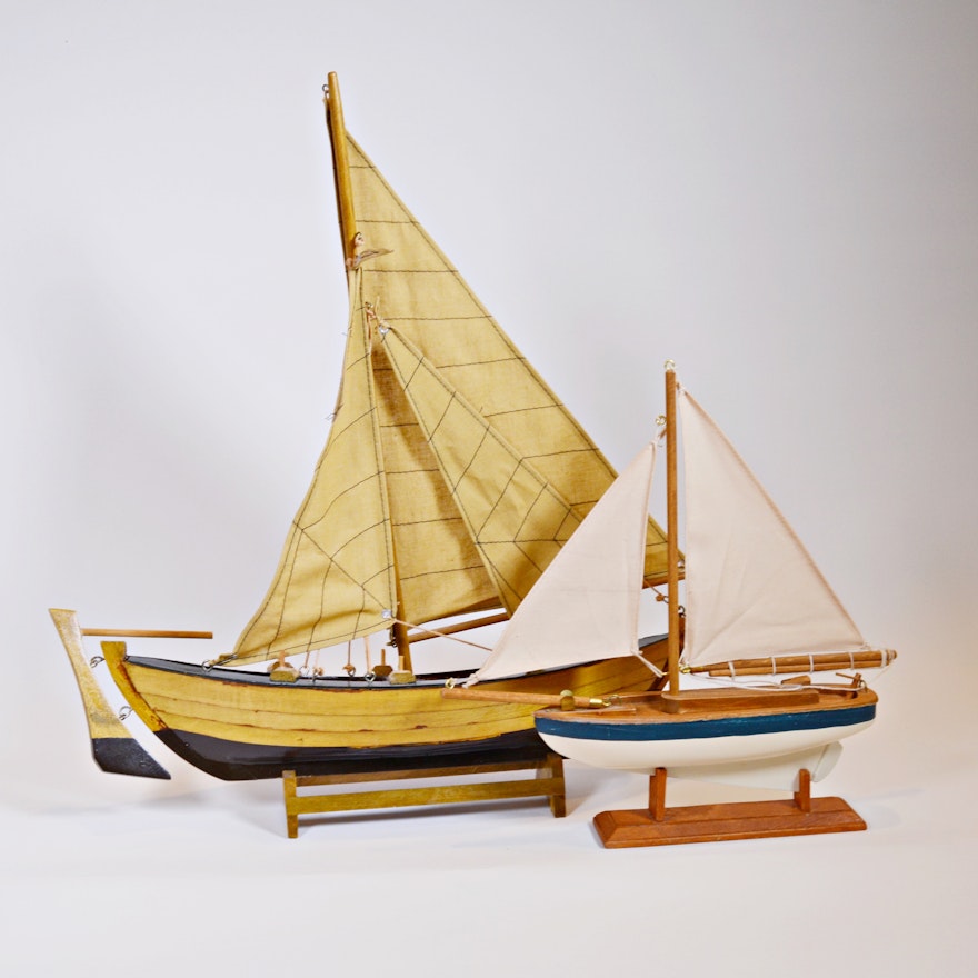 Two Wood Model Sailboats