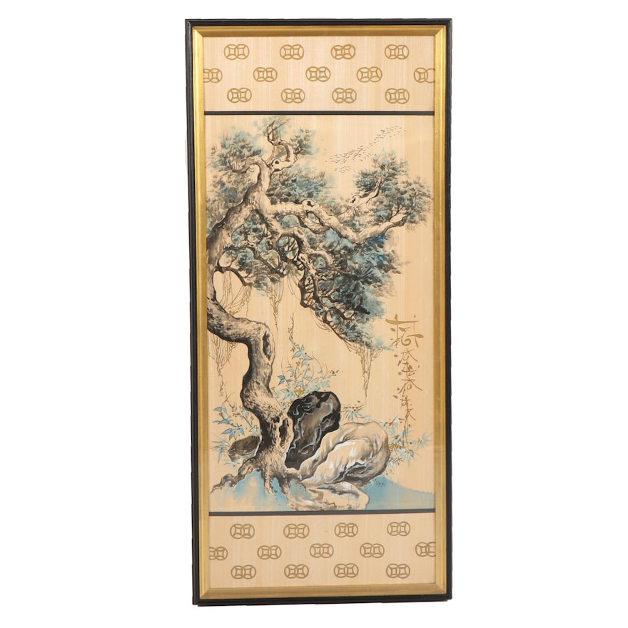 Japanese Gouache on Silk of Tree