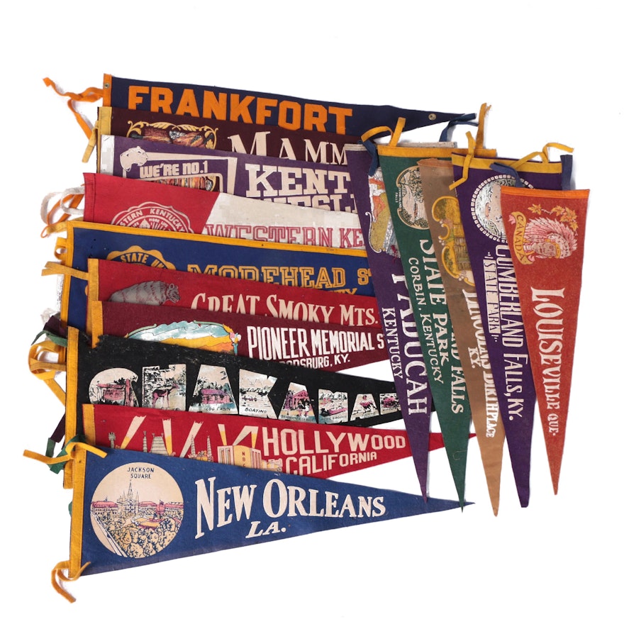 Vintage New Orleans, Hollywood, and Other Souvenir and College Pennants