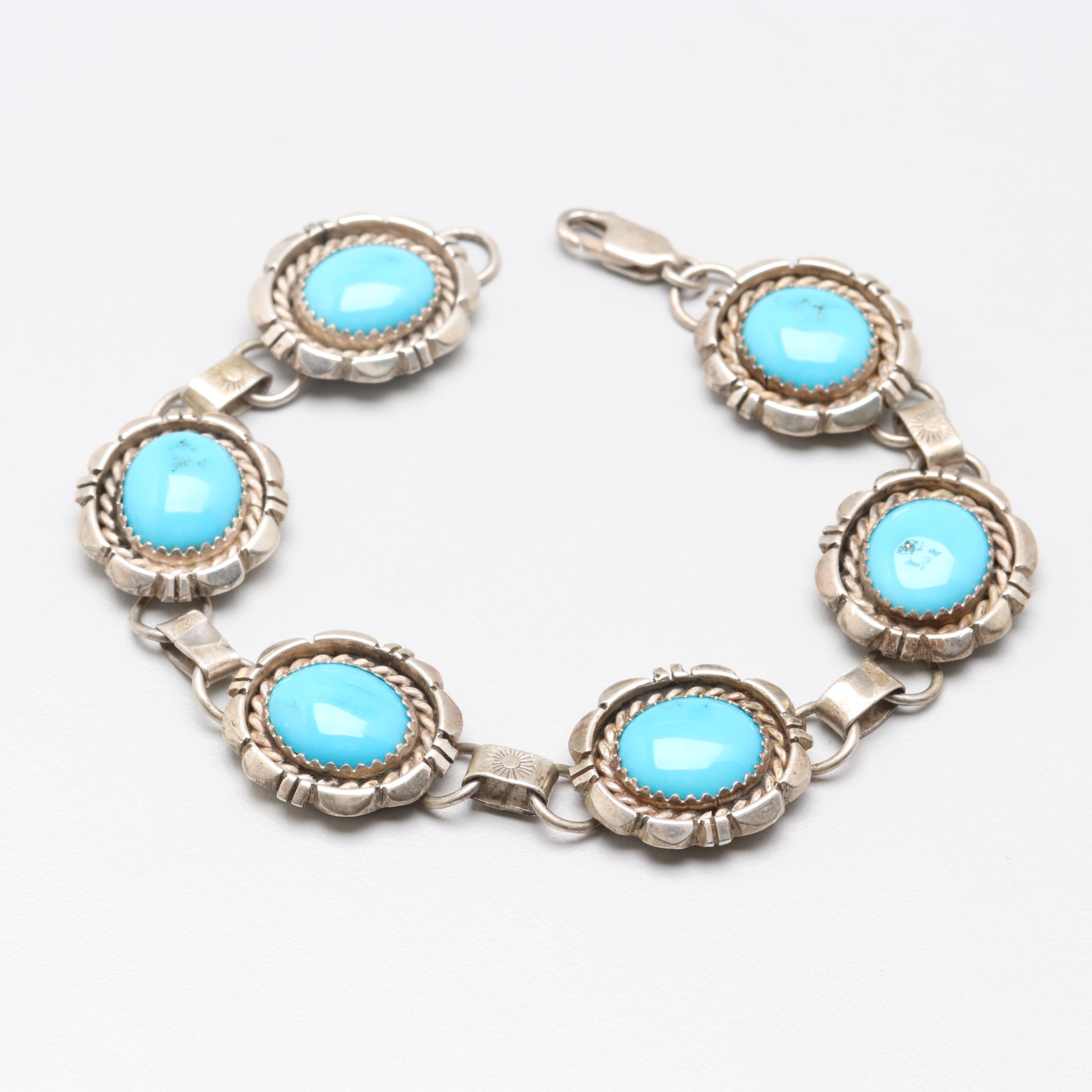 Larry Sandoval Navajo Diné Sterling Silver Turquoise Bracelet