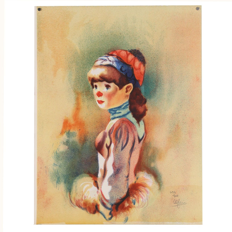 Philippe Alfieri Color Lithograph "Harlequin Girl"