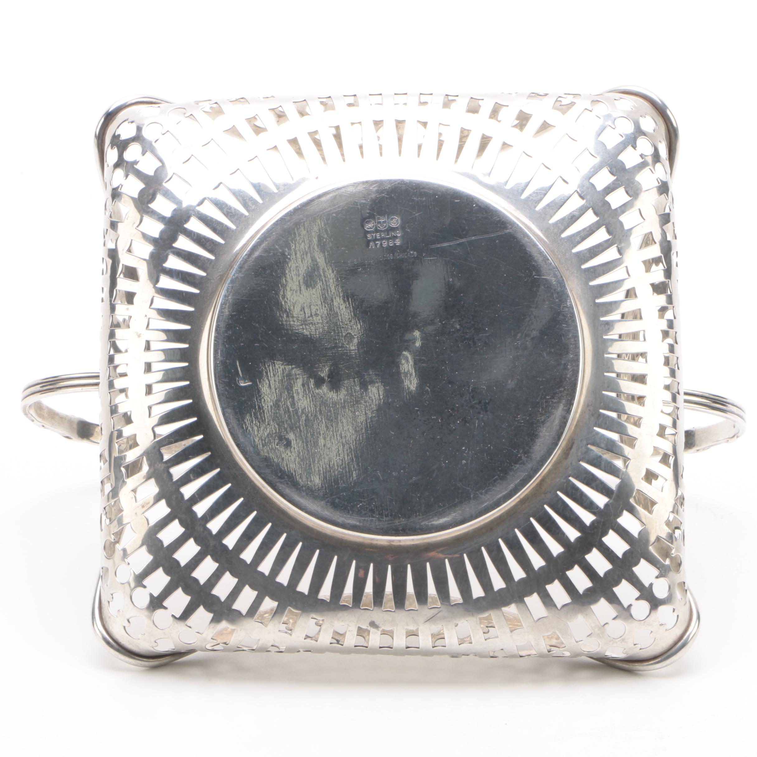 Gorham Sterling Silver Pierced Basket with Reed-and-Tie Handle, 1911