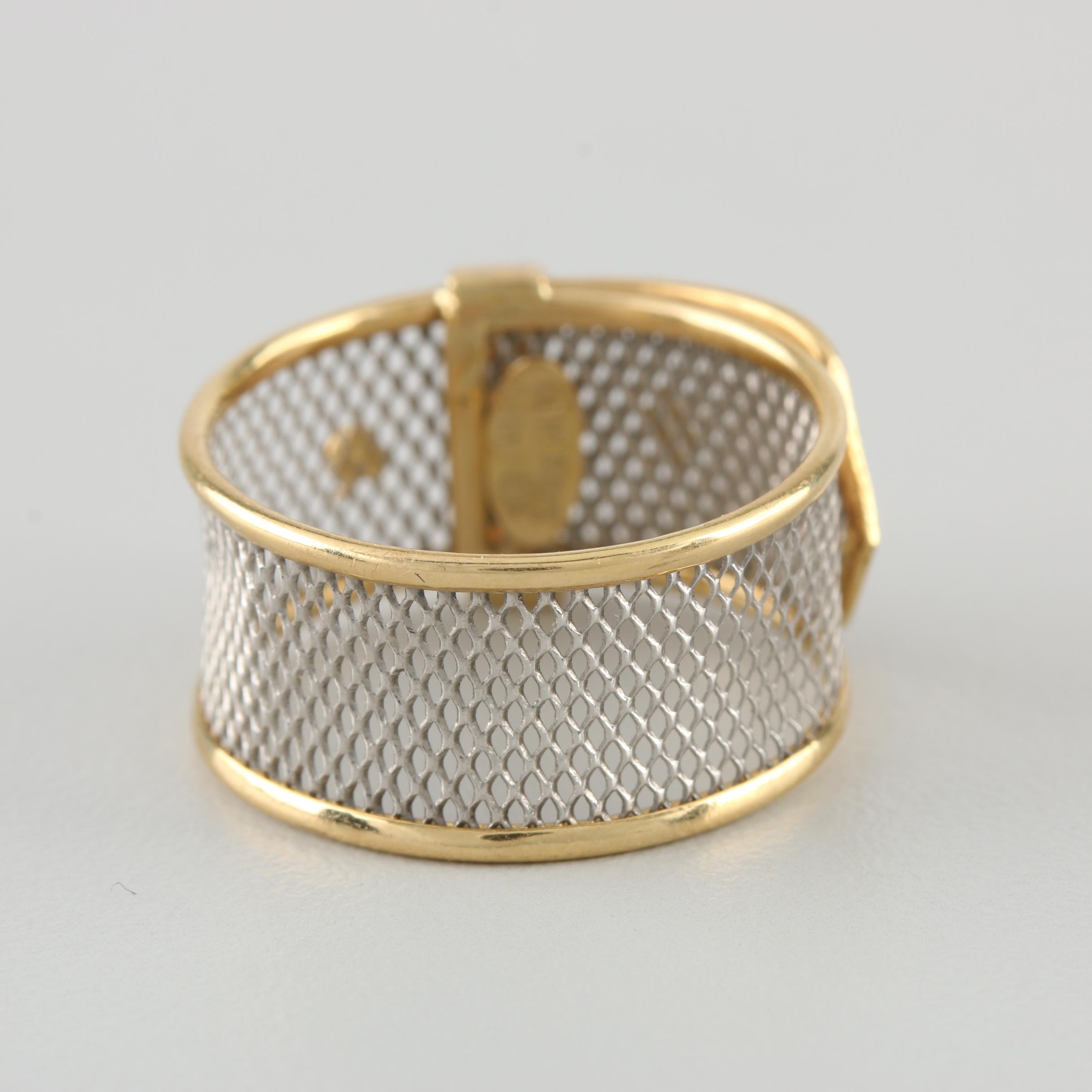 18K Yellow Gold and Platinum Two-Tone Mesh Buckle Ring