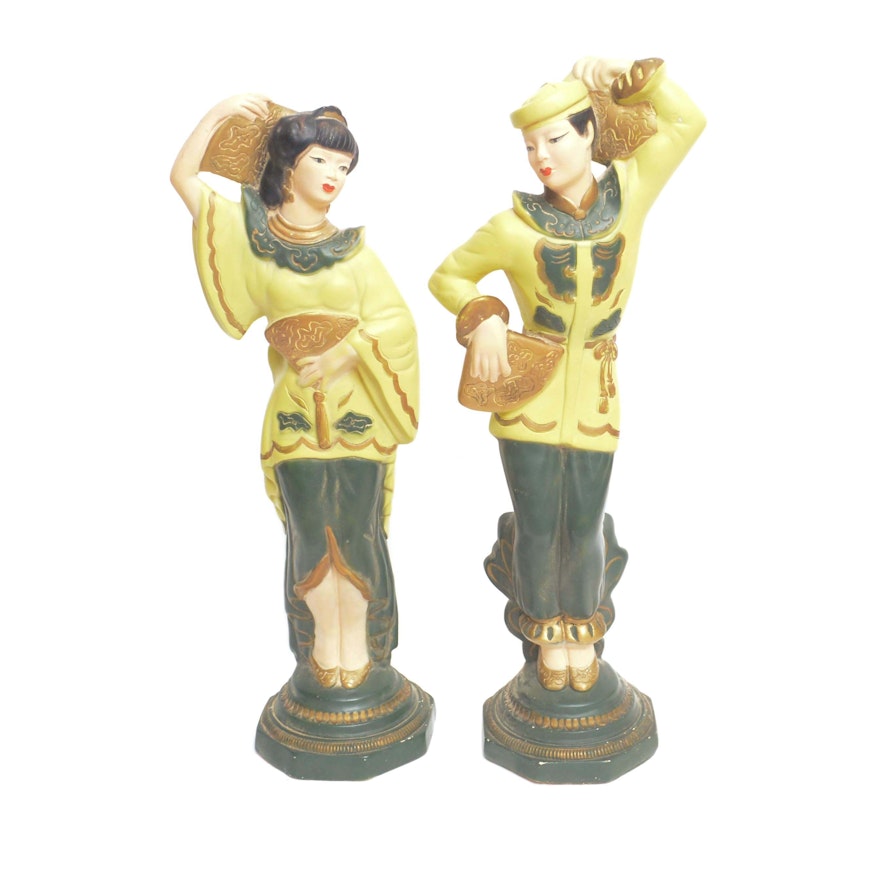 Mid-Century Chinese Style Chalkware Figurines