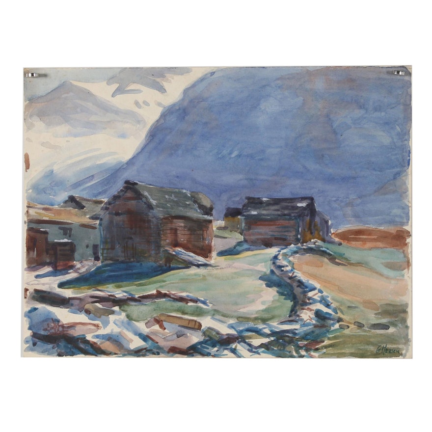 Gordon Hansen Watercolor Painting of Mountain Village