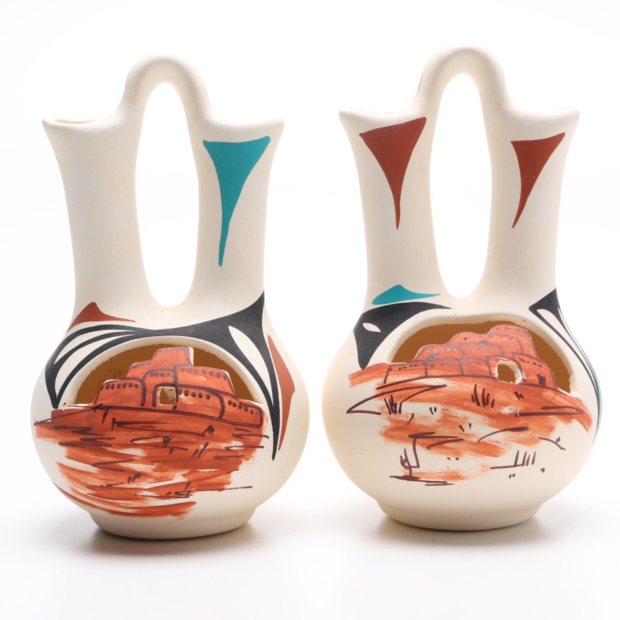 Jemez Pueblo Wedding Vases Signed by Native American Artist L. Toya