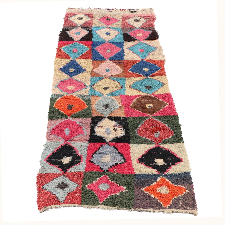 Hand-Knotted Moroccan Boucherouite Long Rug