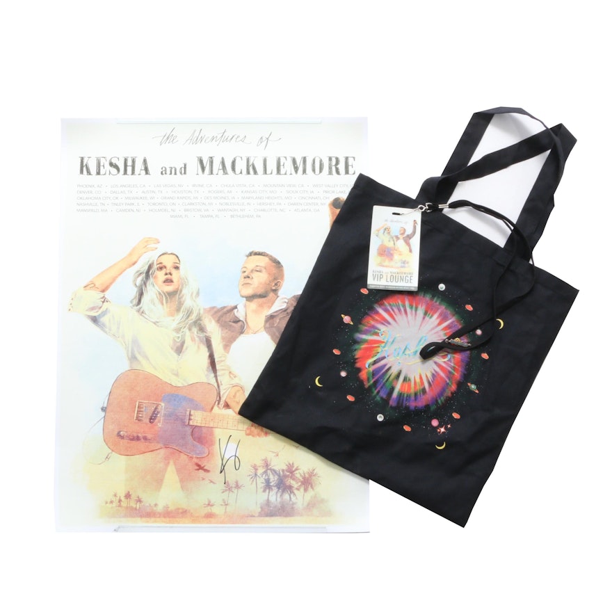 Kesha Autographed Concert Poster and Black Cotton Bag