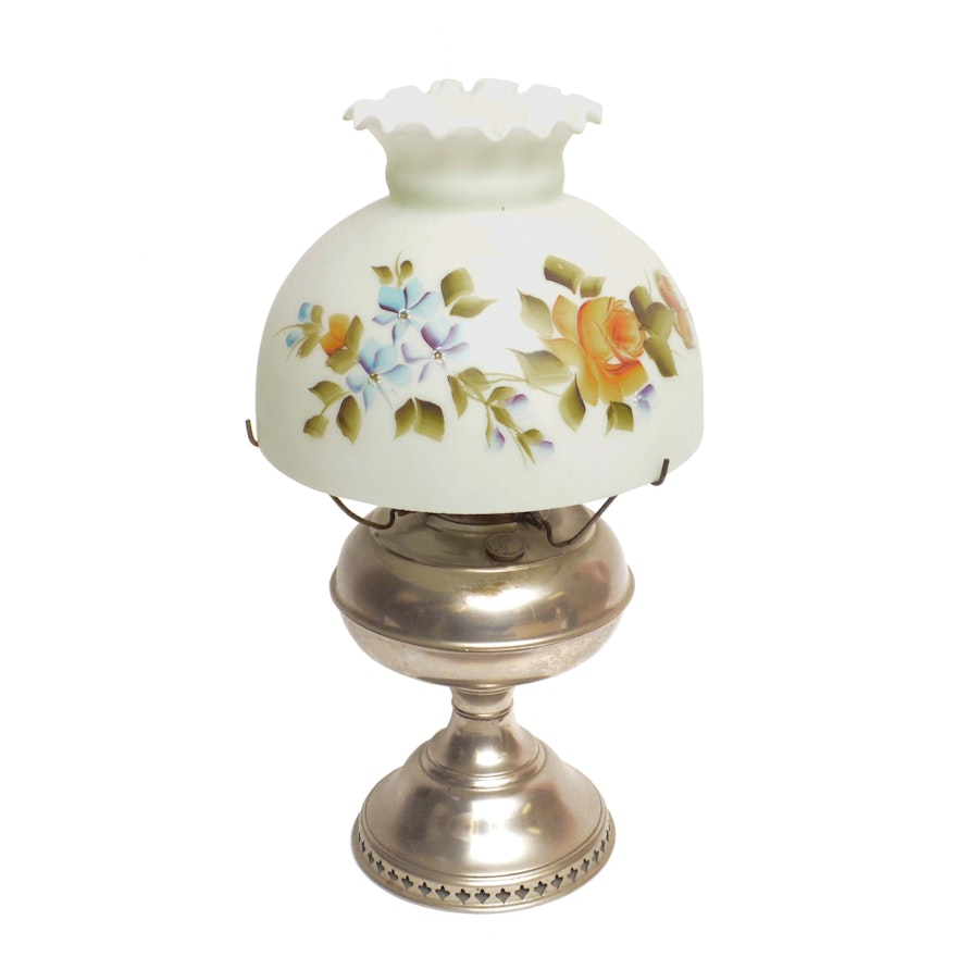 Vintage Rayo Oil Lamp with Hand-Painted Glass Shade