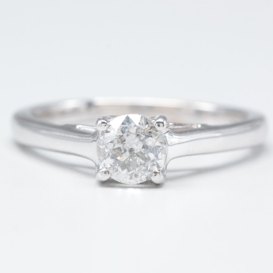 14K White Gold and Platinum Diamond Solitaire Tolkowsky Ring