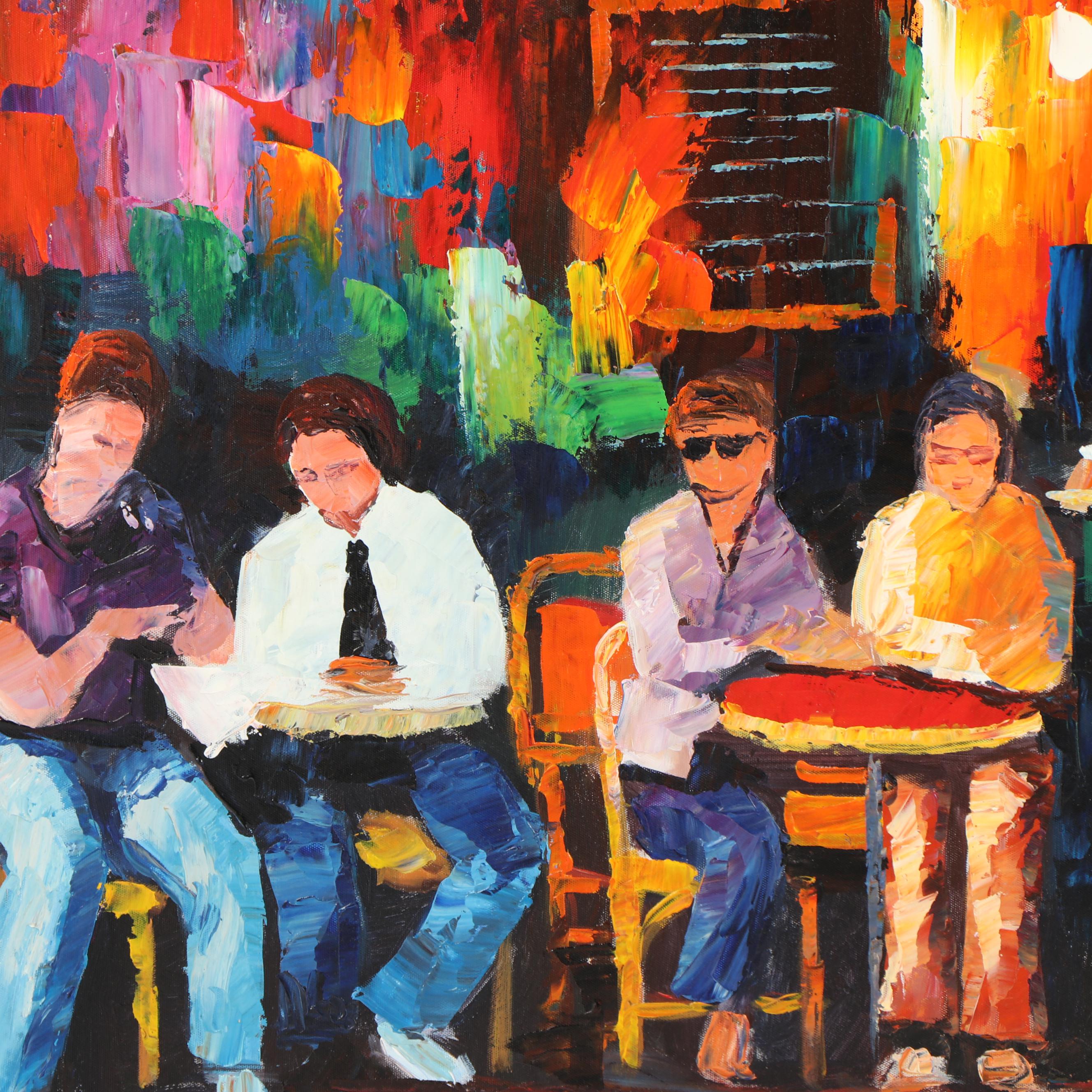 Leonid Afremov Cafe Scene Oil Painting