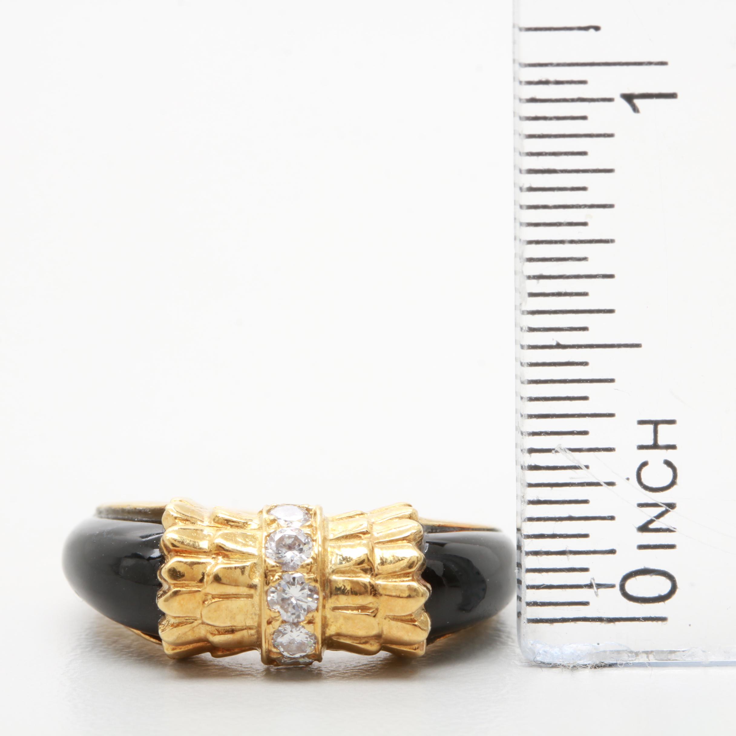 18K Yellow Gold Onyx and Diamond Ring