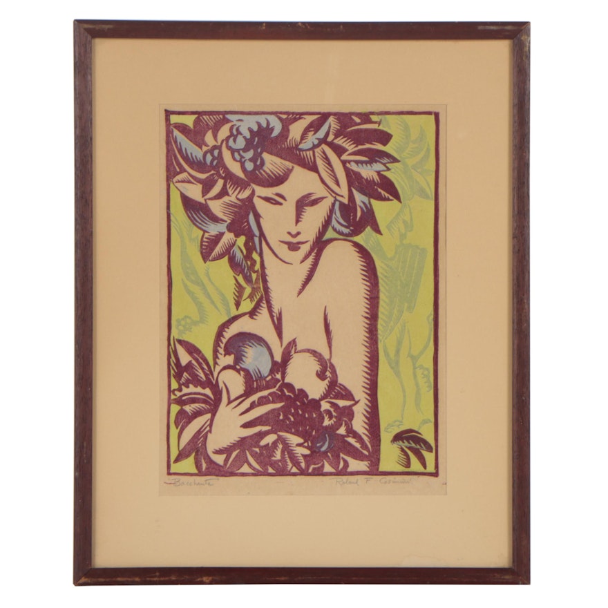 Roland F. Cosimini Woodcut "Bacchante"