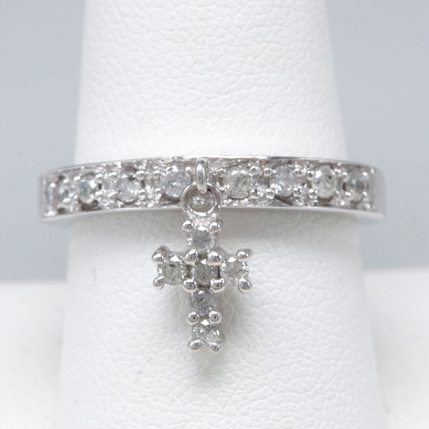 Sterling Silver Diamond Cross Charm Ring