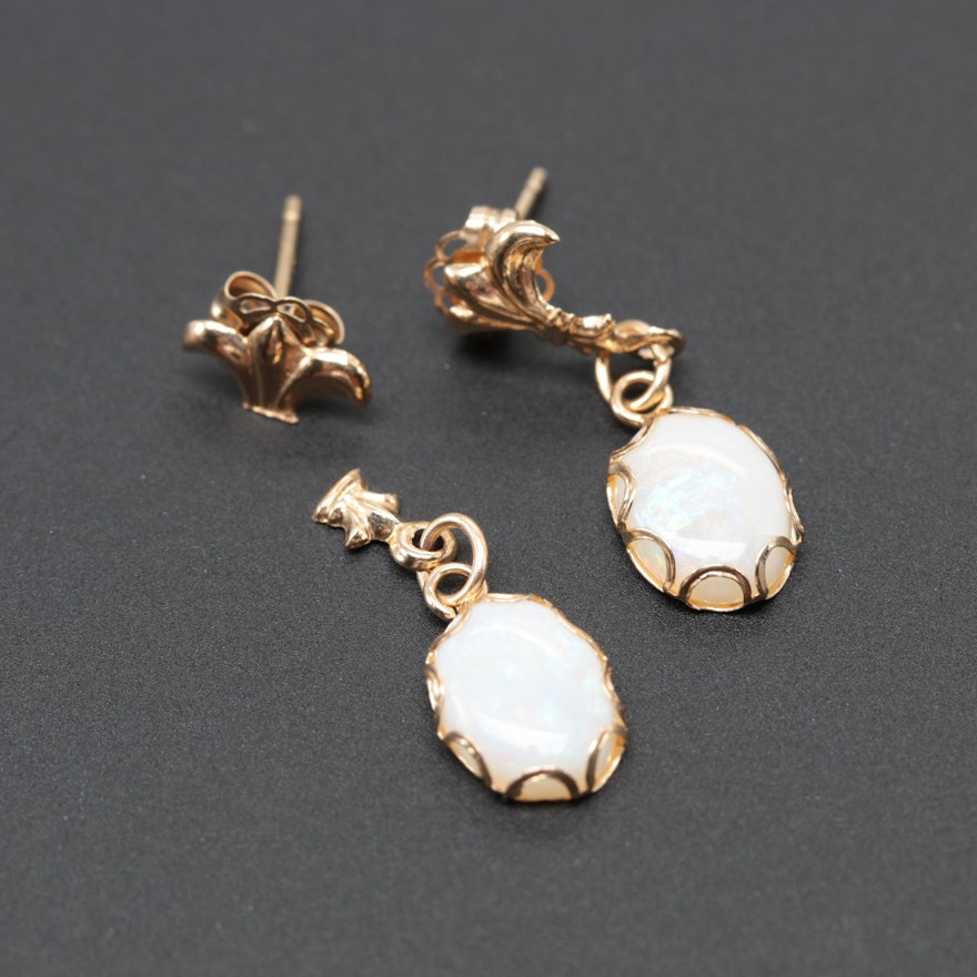 14K Yellow Gold Opal Dangle Earrings