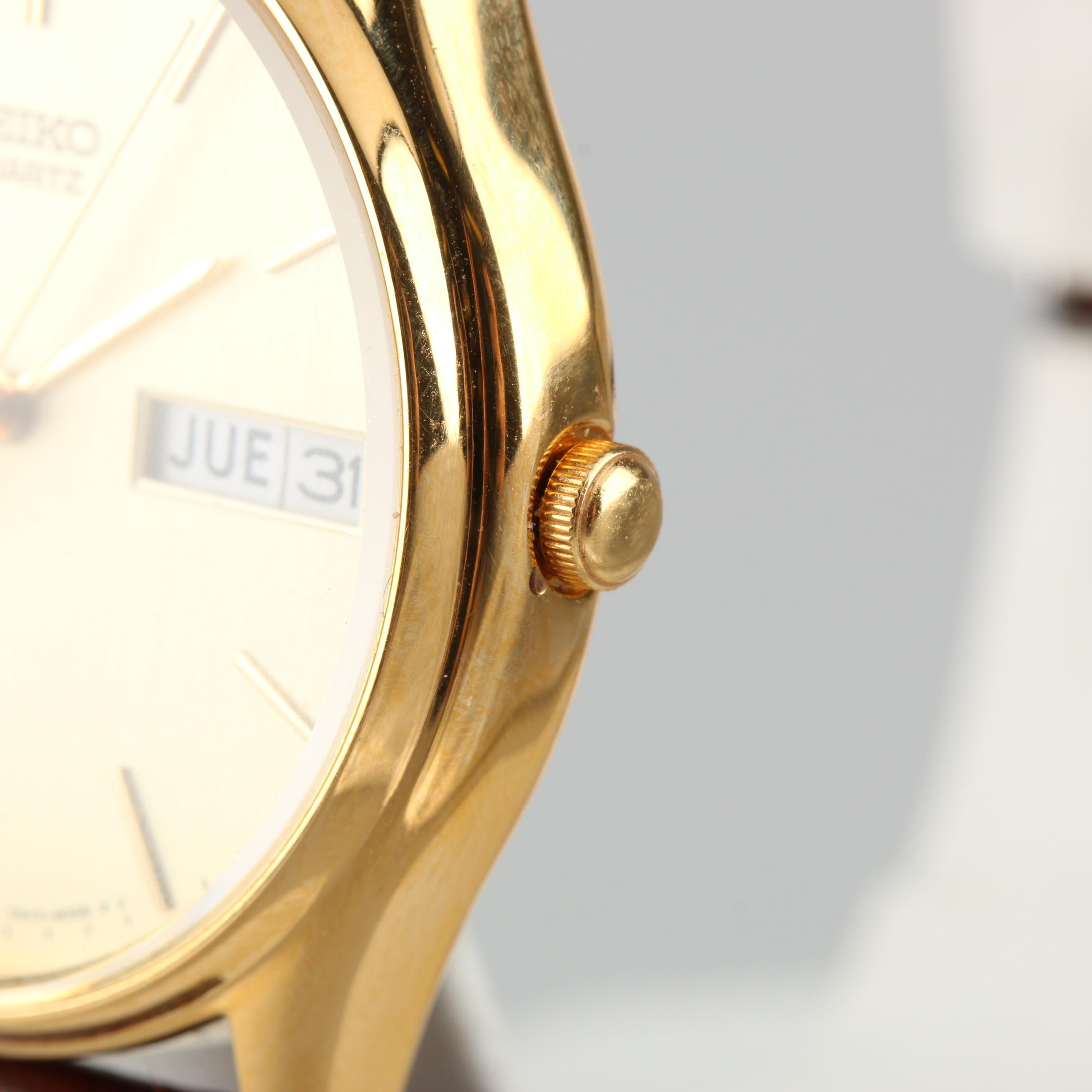 Seiko Gold Tone Quartz Day-Date Watch