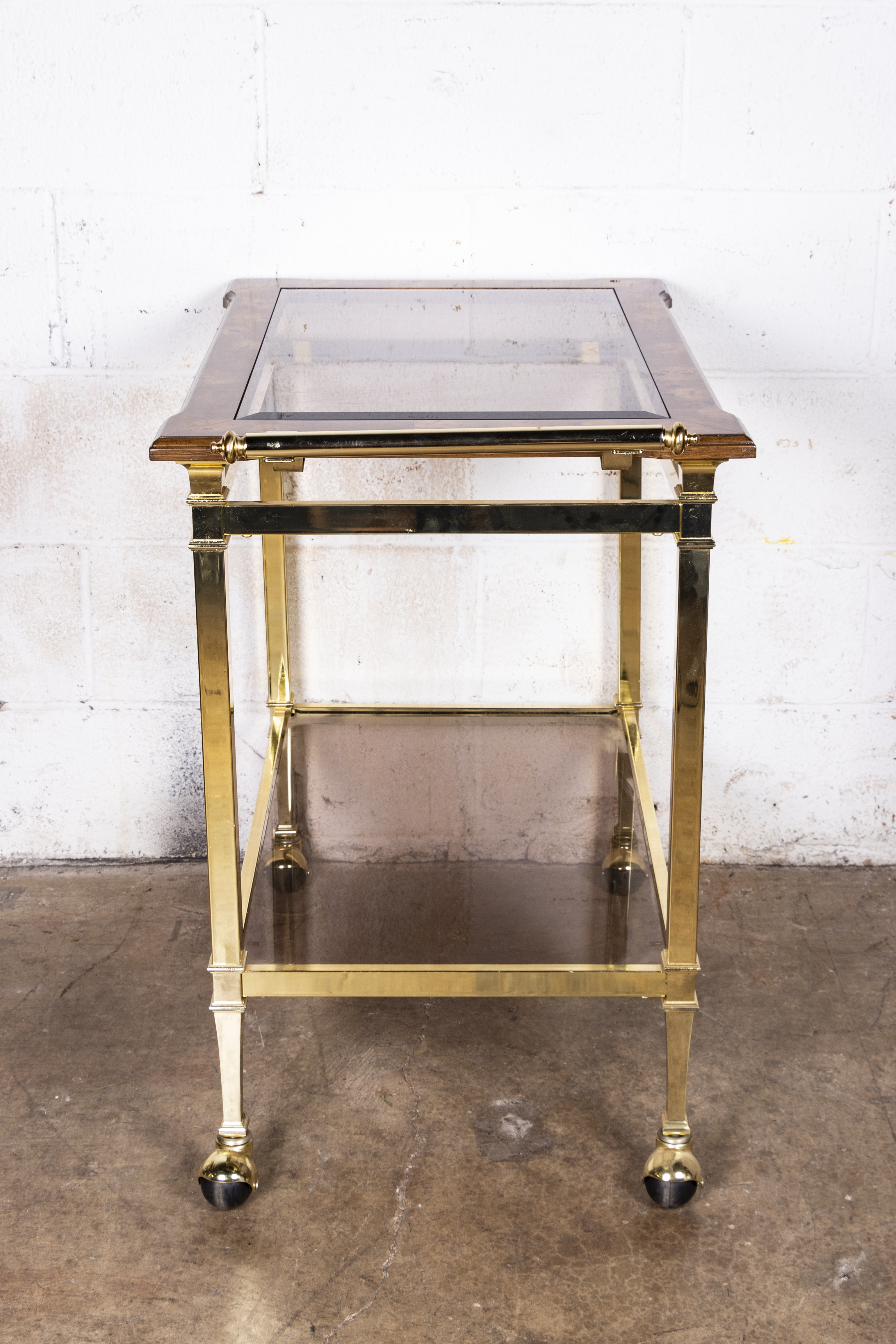 Walnut and Glass Top Bar Cart, Late 20th Century