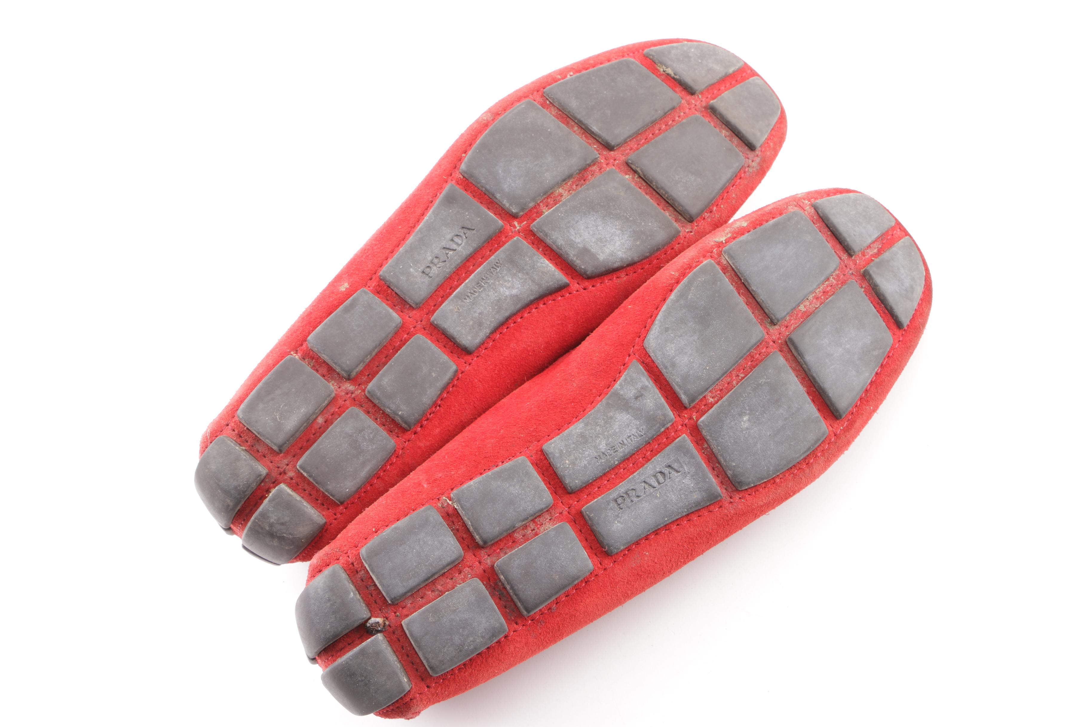 Women's Prada Red Suede Driving Loafers