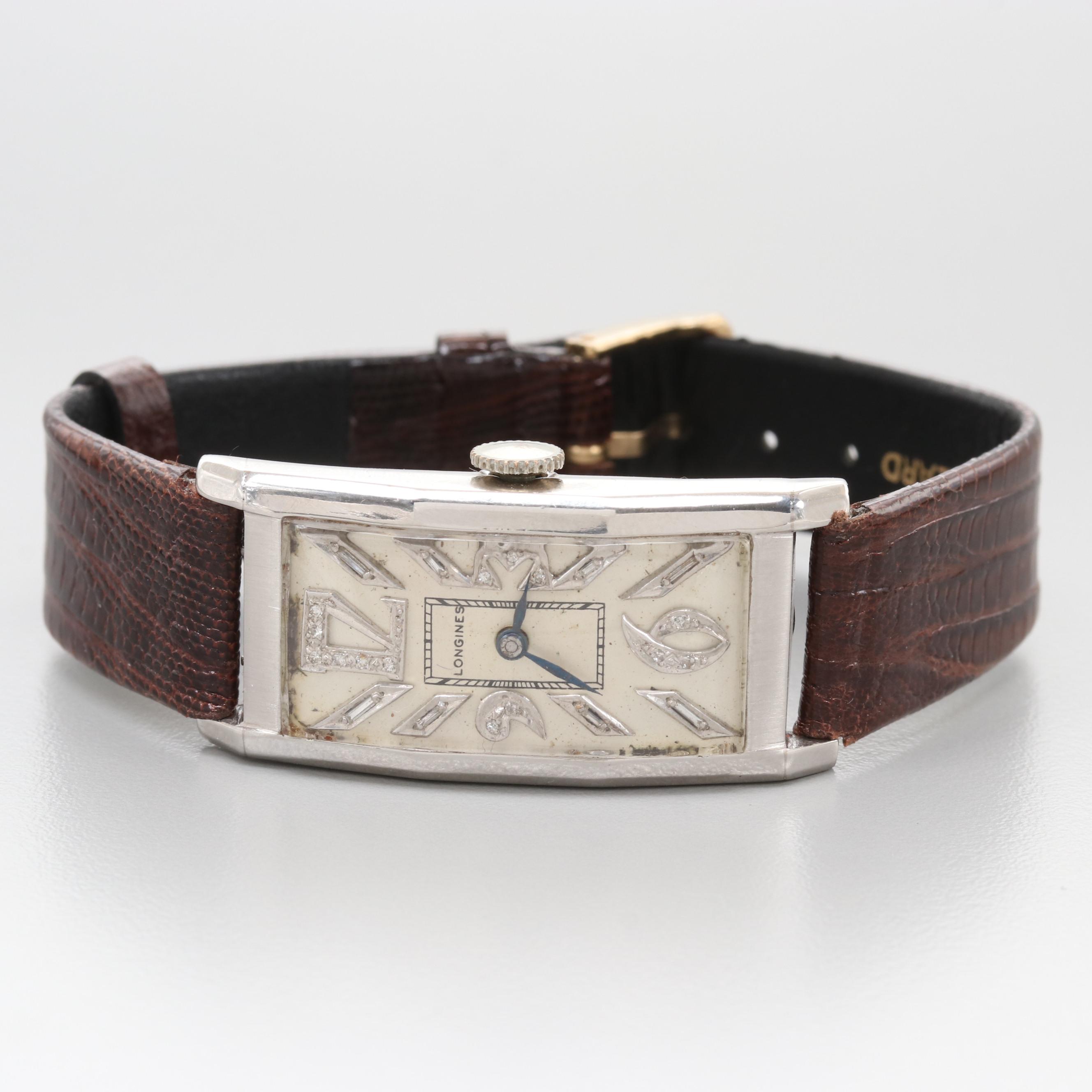 Circa 1935 Longines Platinum Diamond Tank Shape Watch