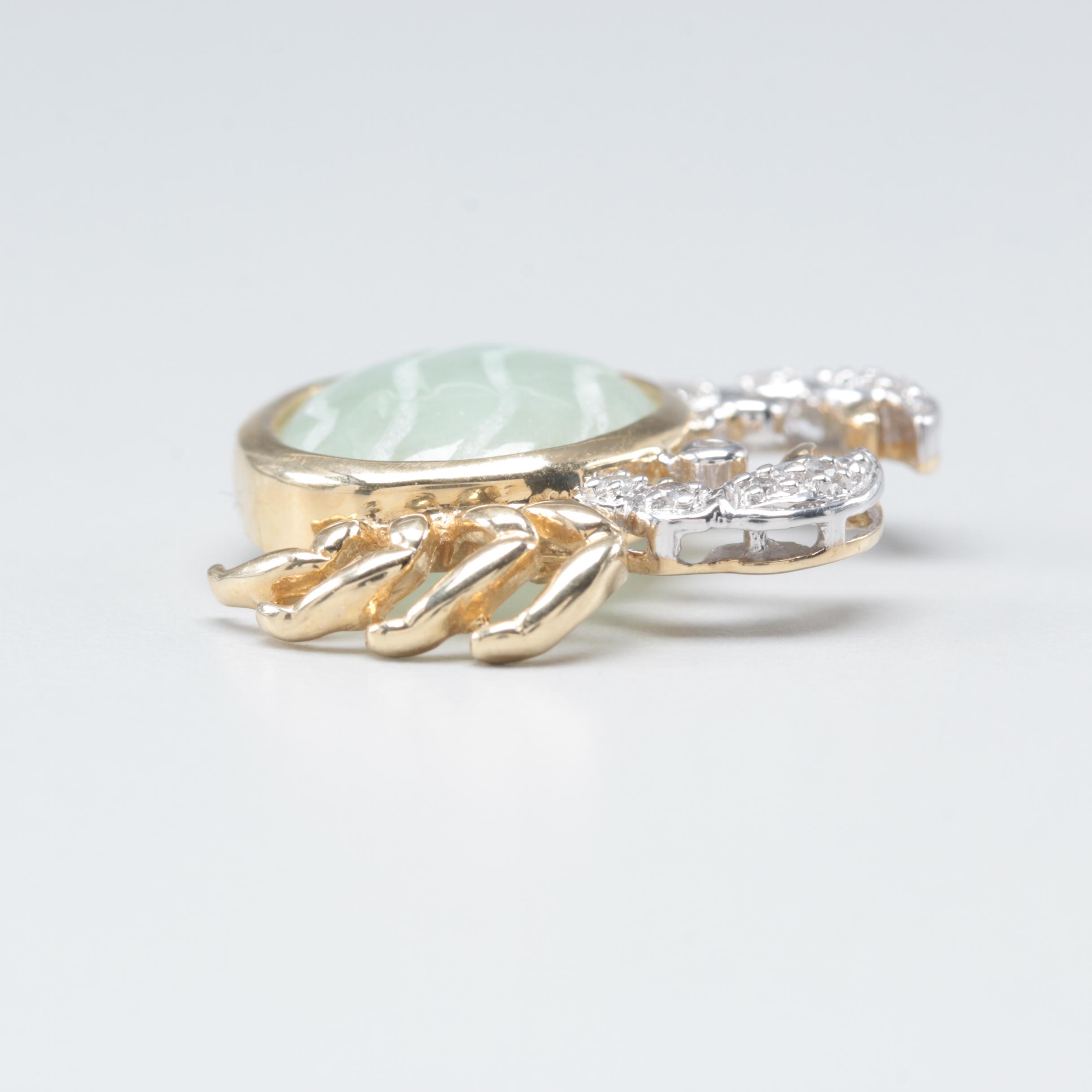 10K Yellow Gold Jadeite and Diamond Crab Pendant