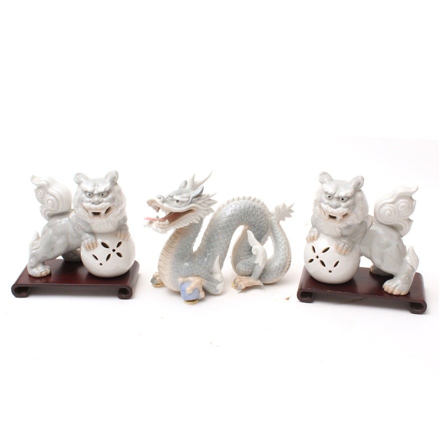 Andrea by Sadek Guardian Lion Figurines with Dragon Figure