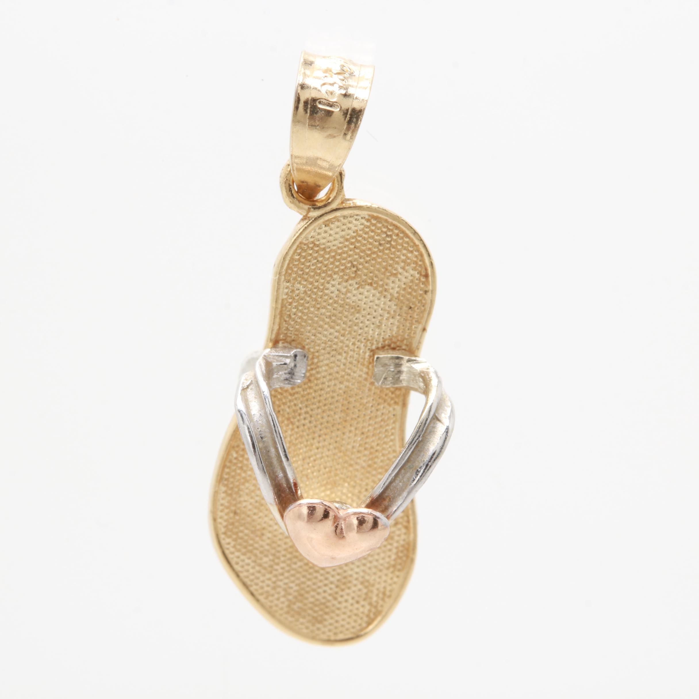 14K Yellow Gold Michael Anthony Flip-Flop Pendant White With Gold Accents