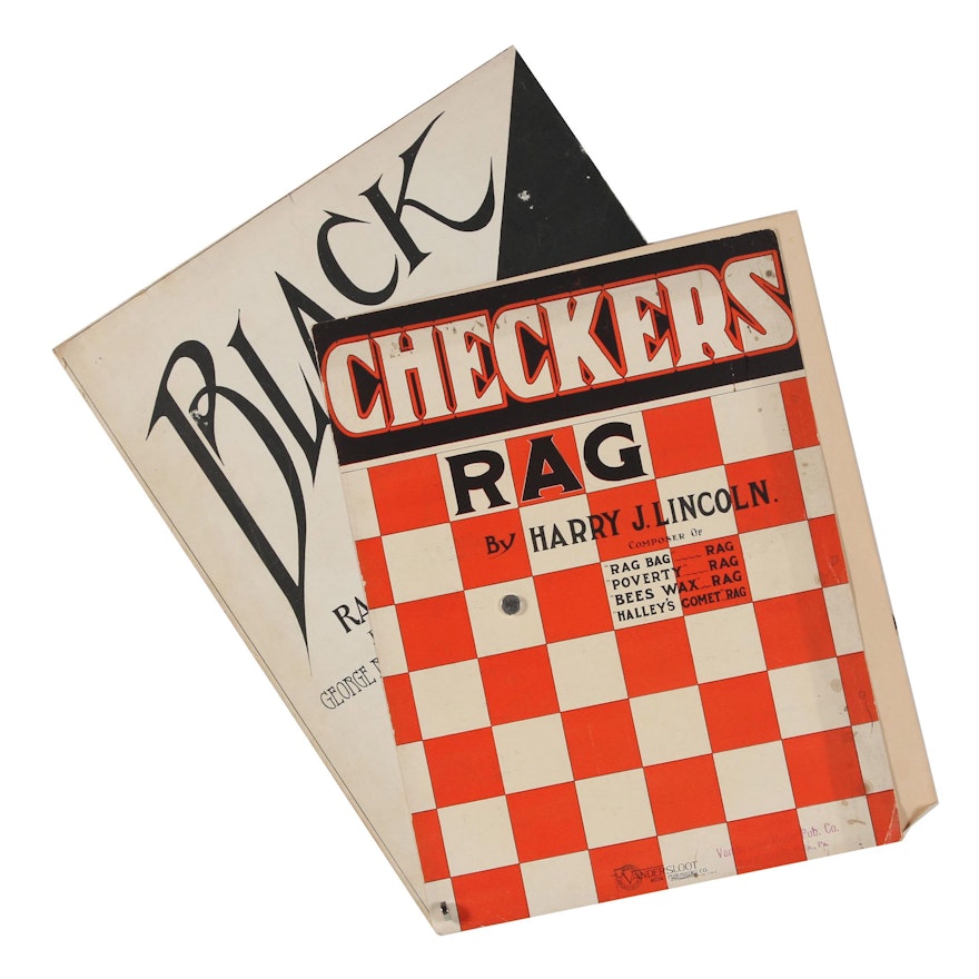 1913 "Checkers Rag" and 1908 "Black and White Rag" Sheet Music